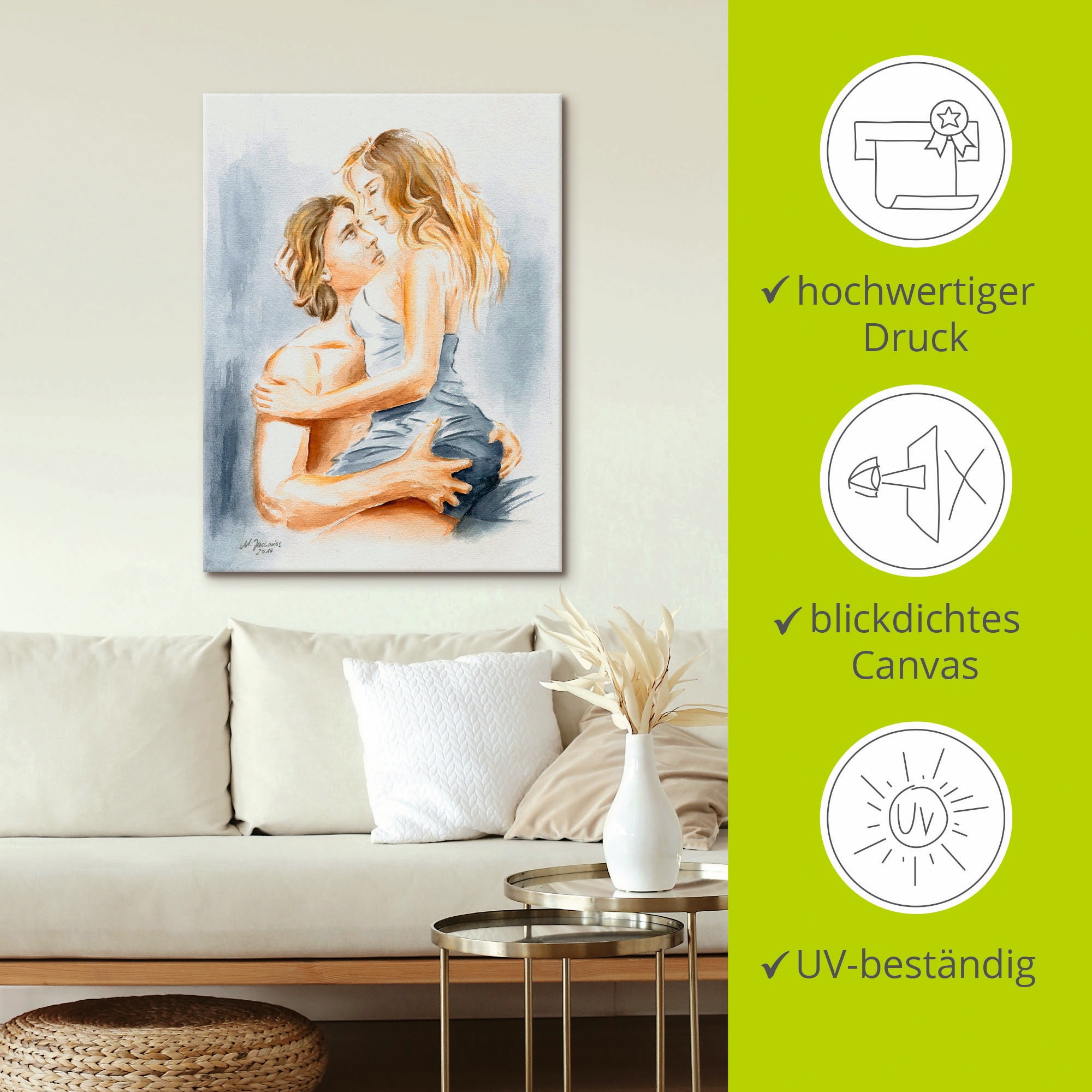 Artland Wandbild »Verliebtes Pärchen - erotisches Aquarell«, Paar, (1 St.), als Leinwandbild, Poster in verschied. Grössen
