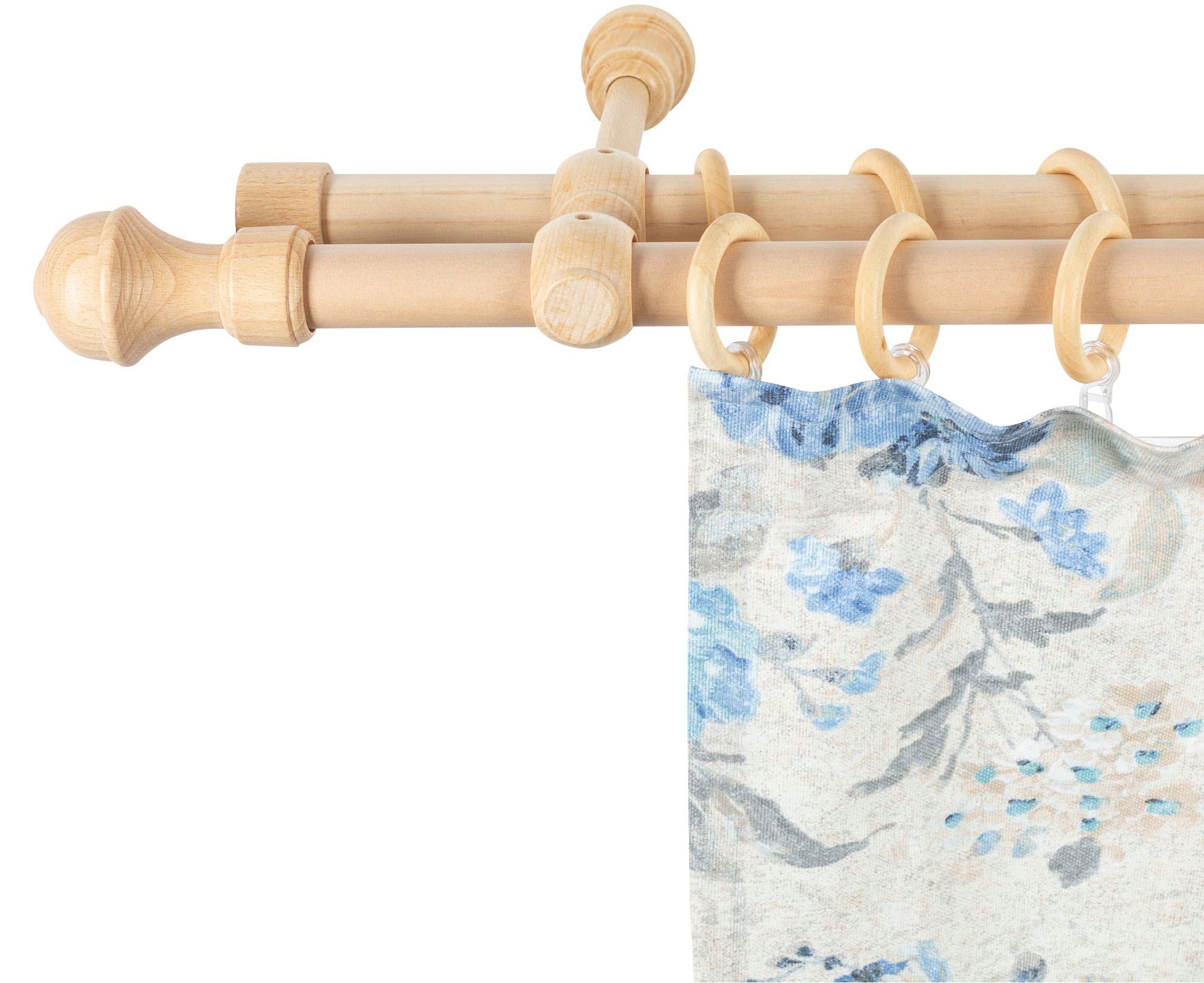 SN DECO GROUP Tringle à rideaux »Ares« 2 läufig-läufig Fixmass 28 mm, Holz, verschiedene Längen und Farben, Komplettset