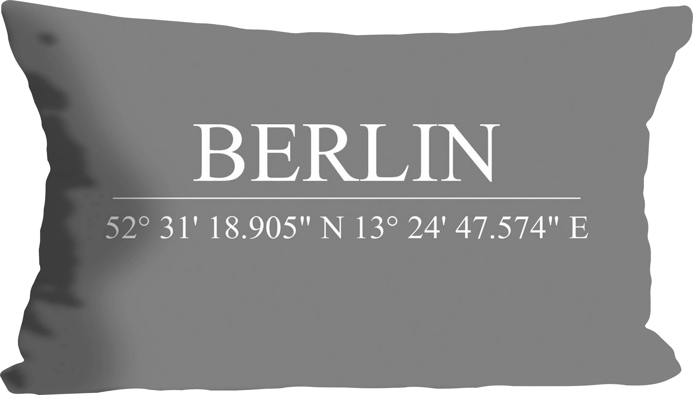 queence Dekokissen »Berlin«, Kissenhülle,Grau,Berlin,Schriftzug,Koordinaten,Stadt,Urban,Modern