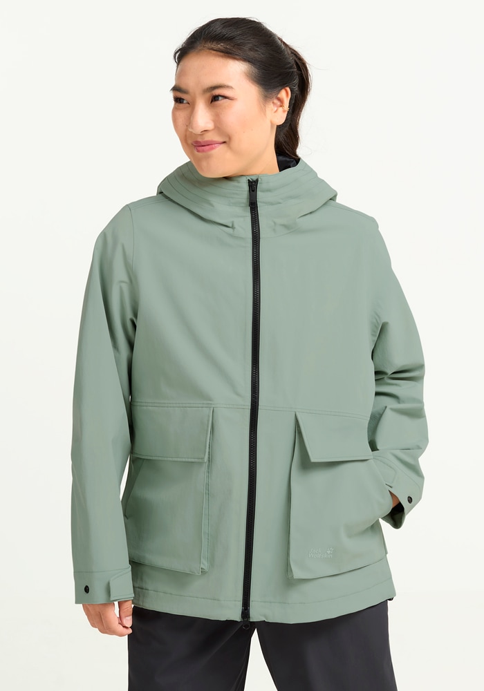 Jack Wolfskin Veste fonctionnelle »NABUR 2L JKT W« mit Kapuze wasserdicht, atmungsaktiv, Übergangsjacke, aufgesetzte Cargotaschen