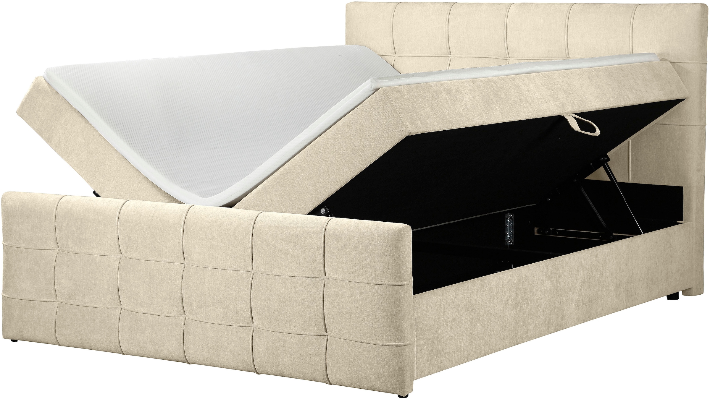 GOODproduct Boxbett »LILIENNE, Polsterbett mit Bettkasten und Taschenfederkernmatratze H3« mit Kaltschaumtopper, Chenille-Bezug, 160x200 & 180x200 cm