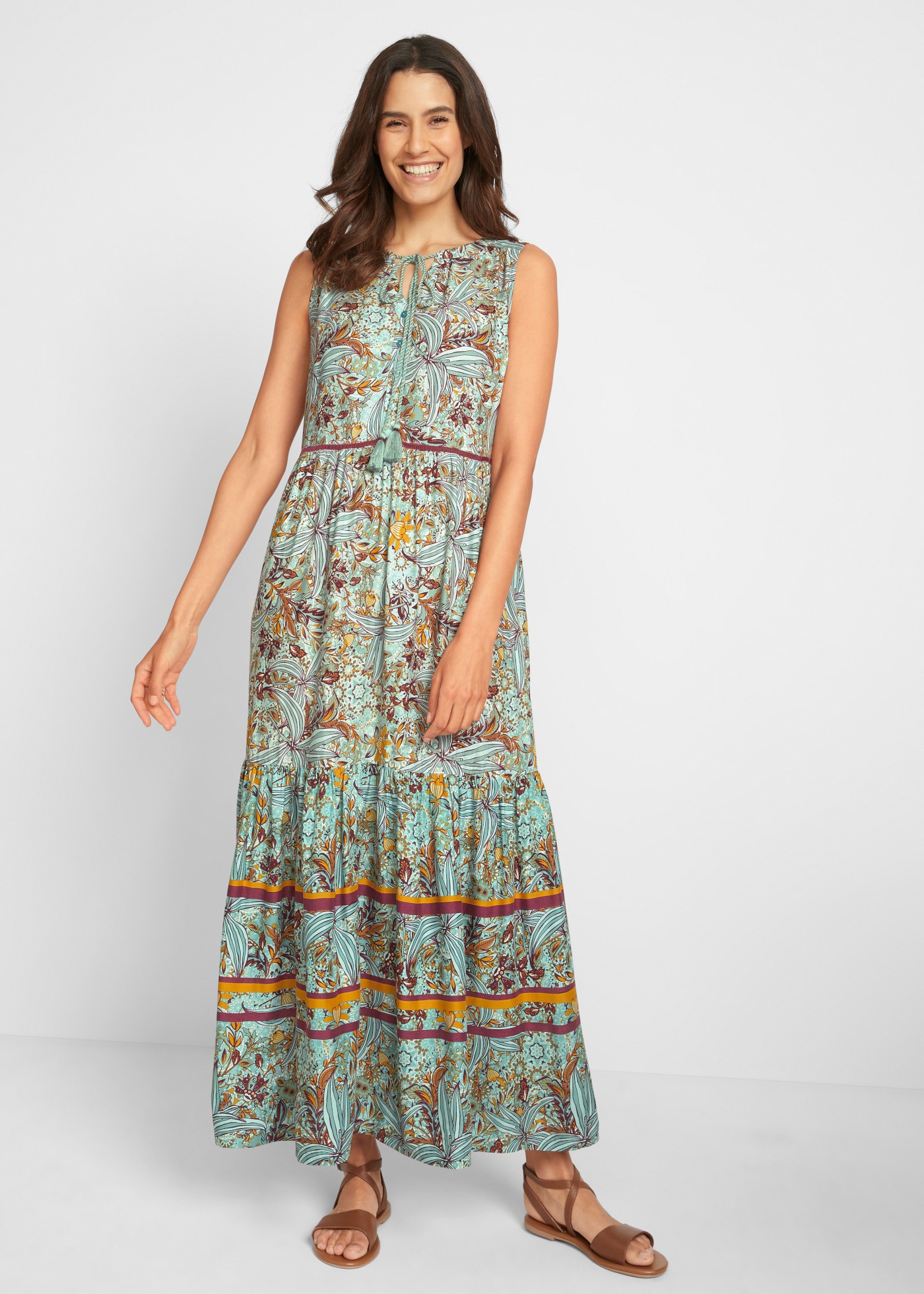 Image of bonprix Maxikleid eleganter Stil, aus Viskose, Loose Fit, ärmellos, mit Bordürendruck