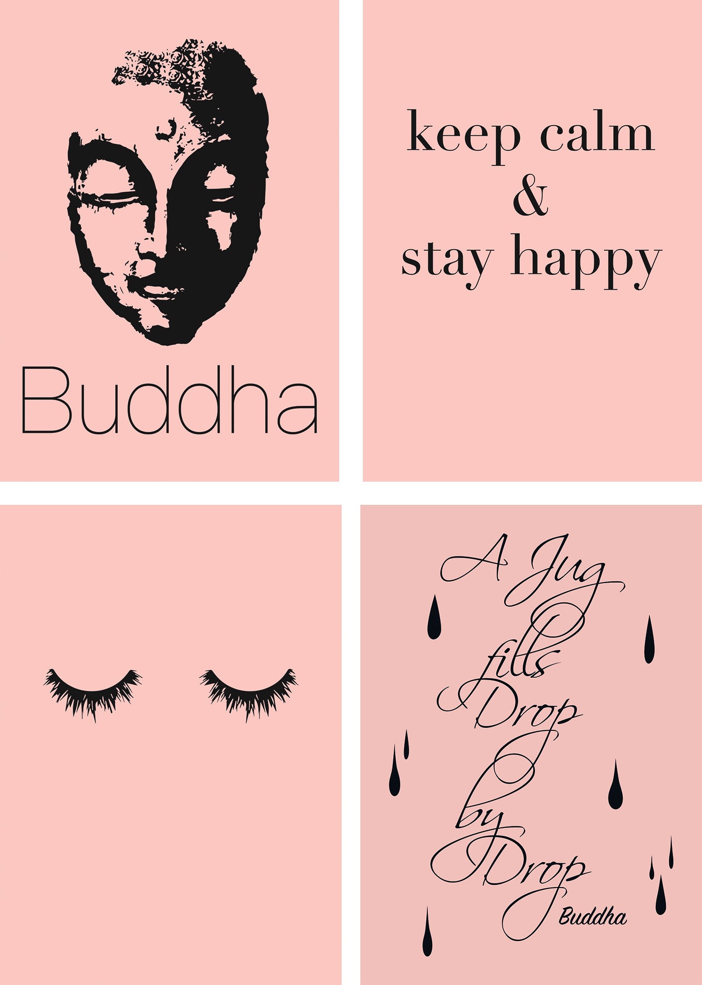 Image of Artland Poster »Buddha Ruhe Wimpern Tropfen«, Sprüche & Texte, (4 St.), Poster, Wandbild, Bild, Wandposter bei Ackermann Versand Schweiz