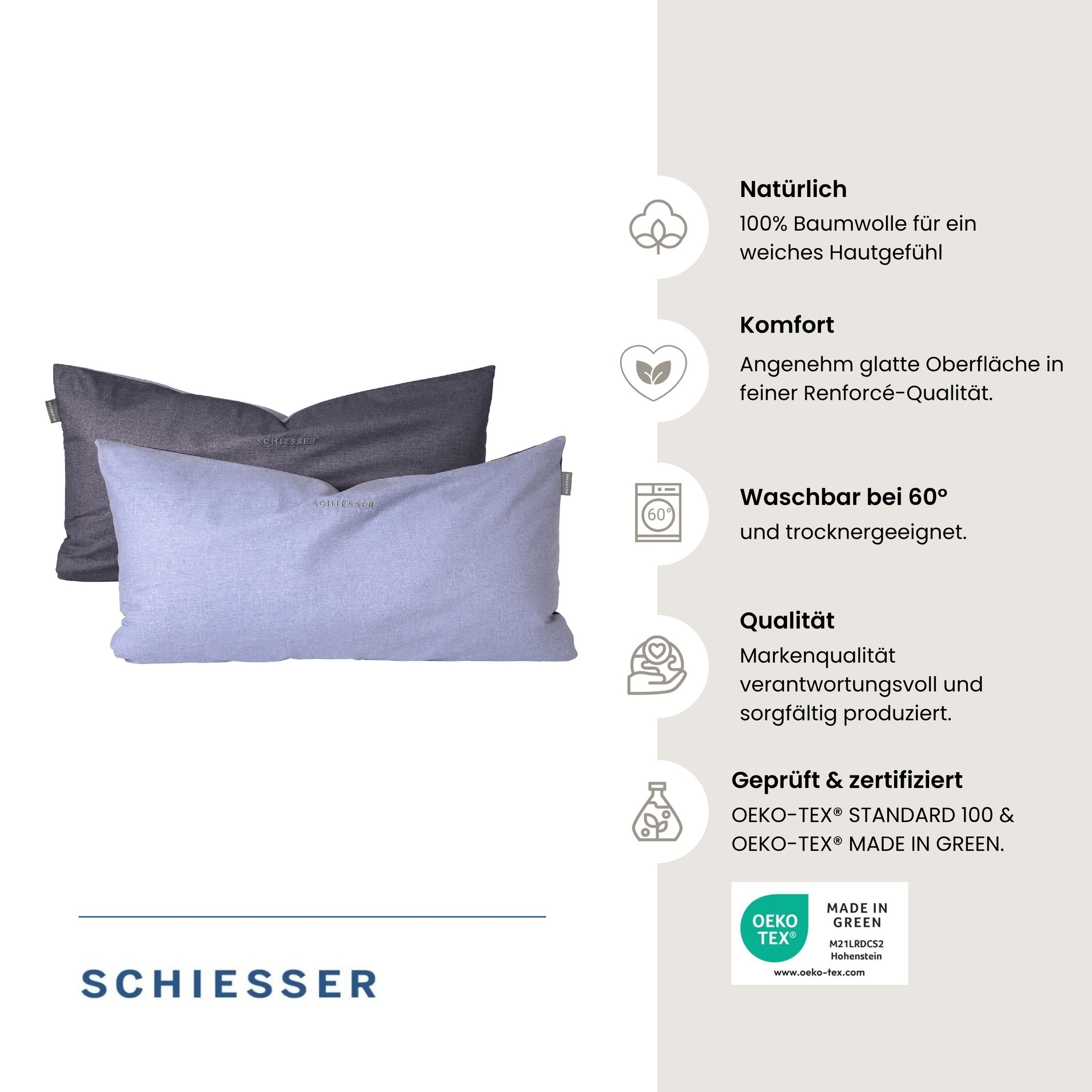 Schiesser Kissenhüllen »Doubleface aus weicher Baumwolle mit edlem Melangeeffekt in Wendeoptik« OEKO-TEX® MADE IN GREEN