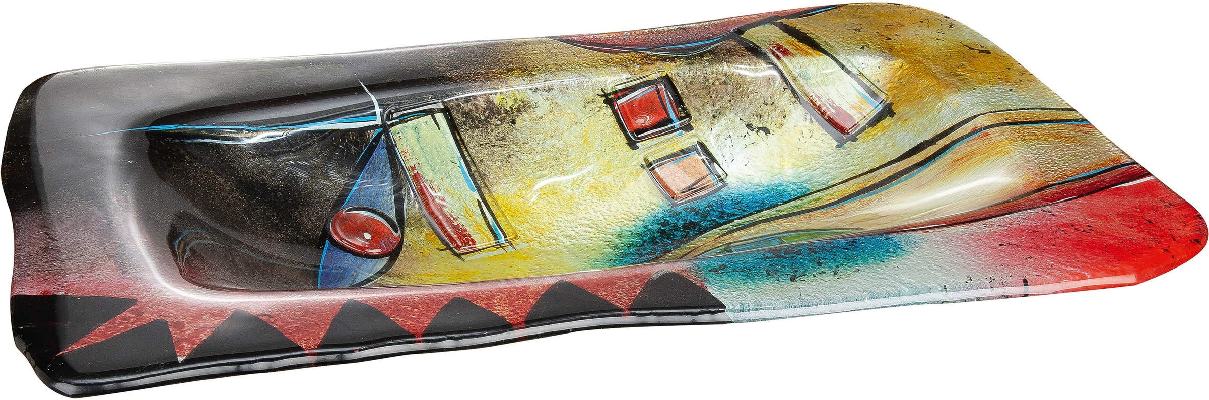 Image of GILDE GLAS art Dekoschale "Confuso 2" handbemalt mit Fusingglas-Elementen