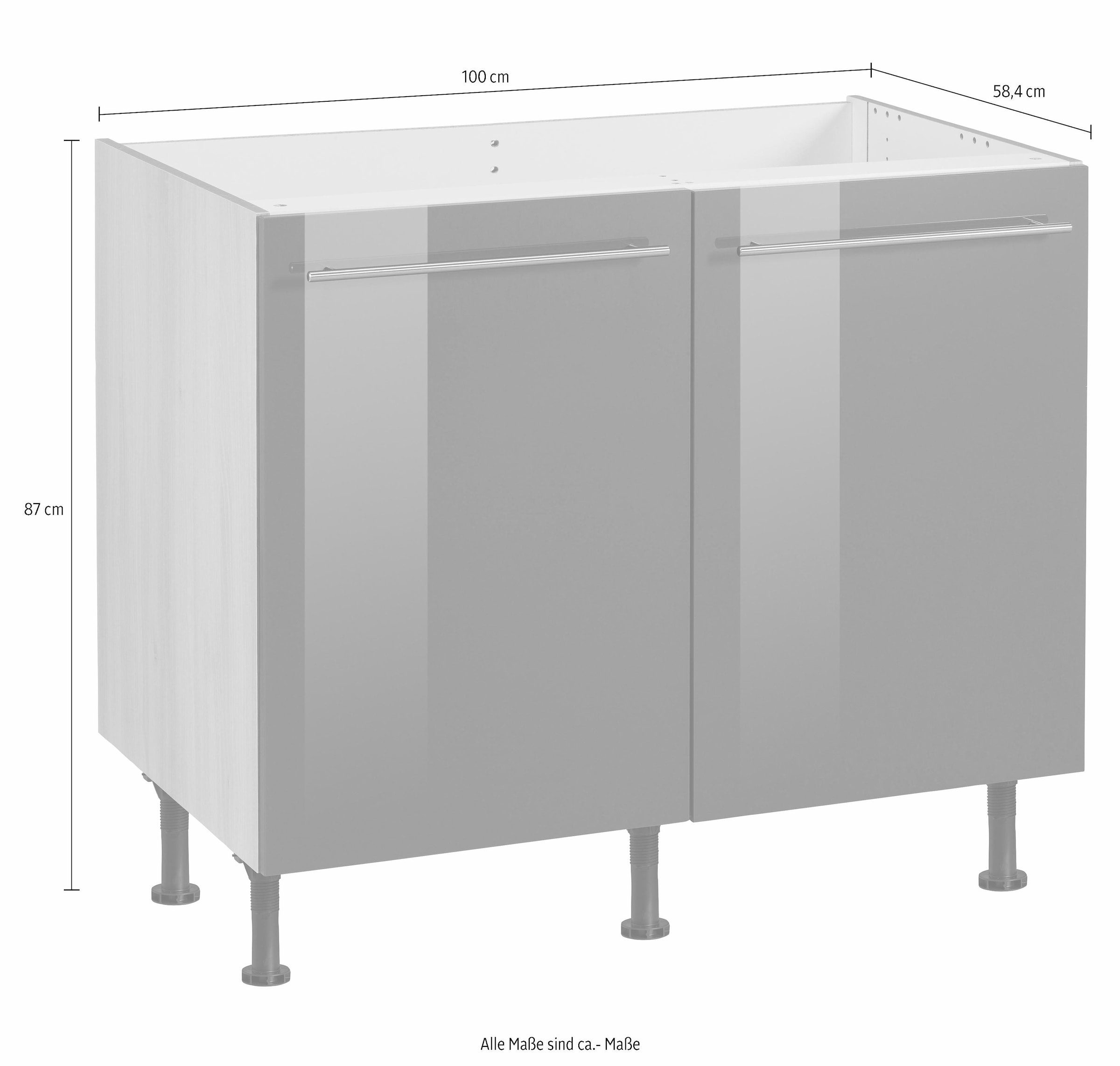 OPTIFIT Spülenschrank »Bern«, 100 cm breit, mit 2 Türen, höhenverstellbare Füsse, mit Metallgriffen