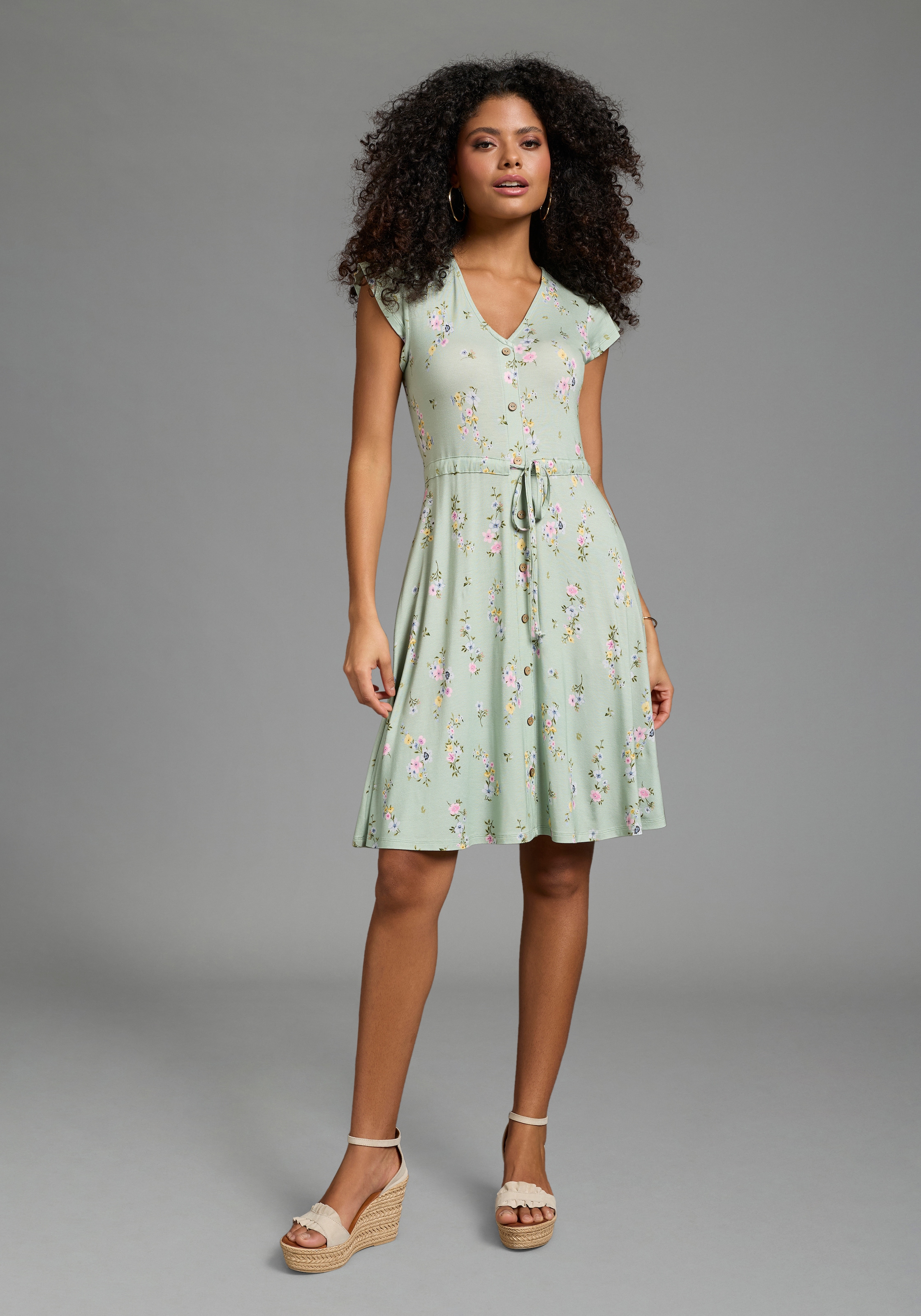 Image of Laura Scott Sommerkleid mit femininen Blumen, aus Viskose und Elasthan, geblümte Optik
