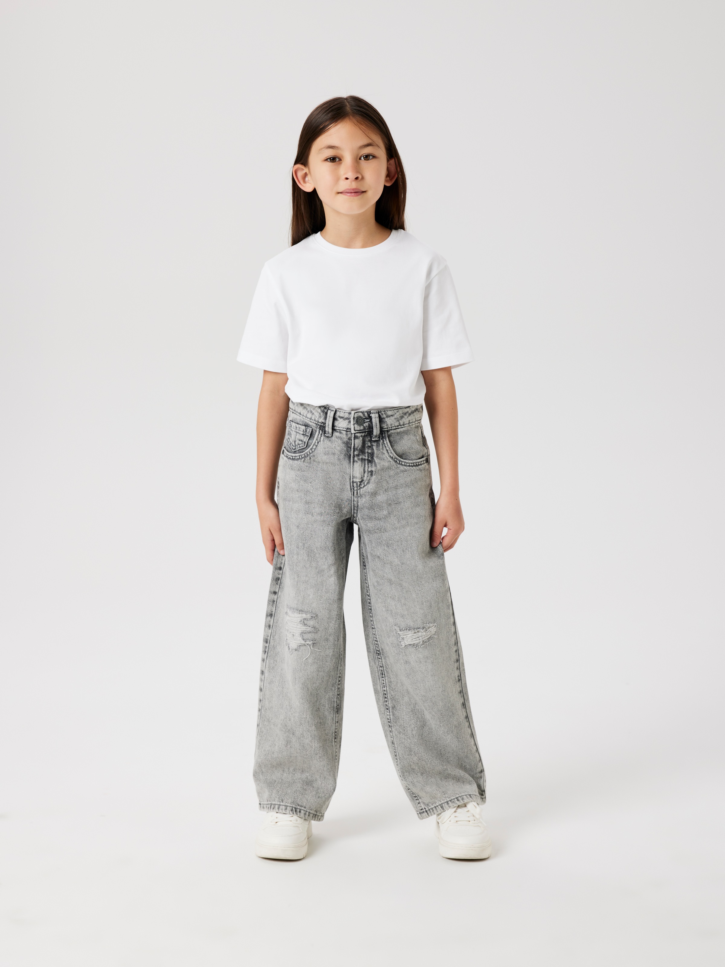 Image of Name It 5-Pocket-Jeans "NKFROSE für Mädchen mit Destroyed-Effekt und hohem Bund" normal, Denim, Abriebeffekte, Reissverschluss
