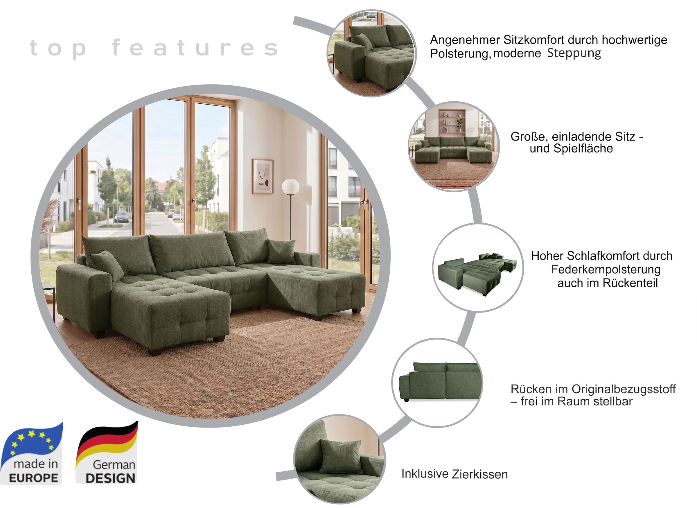 COLLECTION AB Wohnlandschaft Wonlandschaft, Schlaffunktion,Bonnelfederkern,Rückenkissen