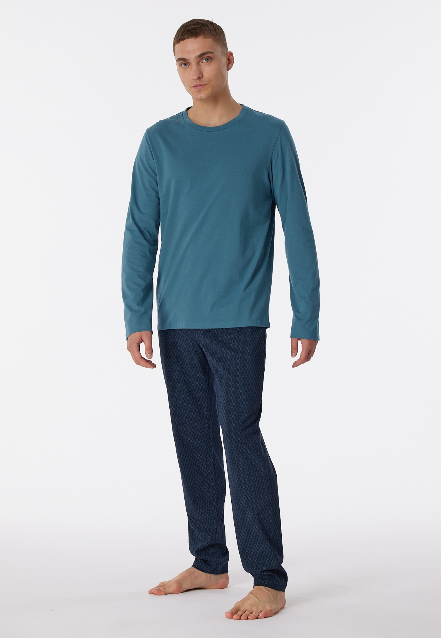 Schiesser Schlafanzug »"Casual Essentials"«, (2 tlg.), mit unifarbenem Langarmshirt mit rundem Halsausschnitt