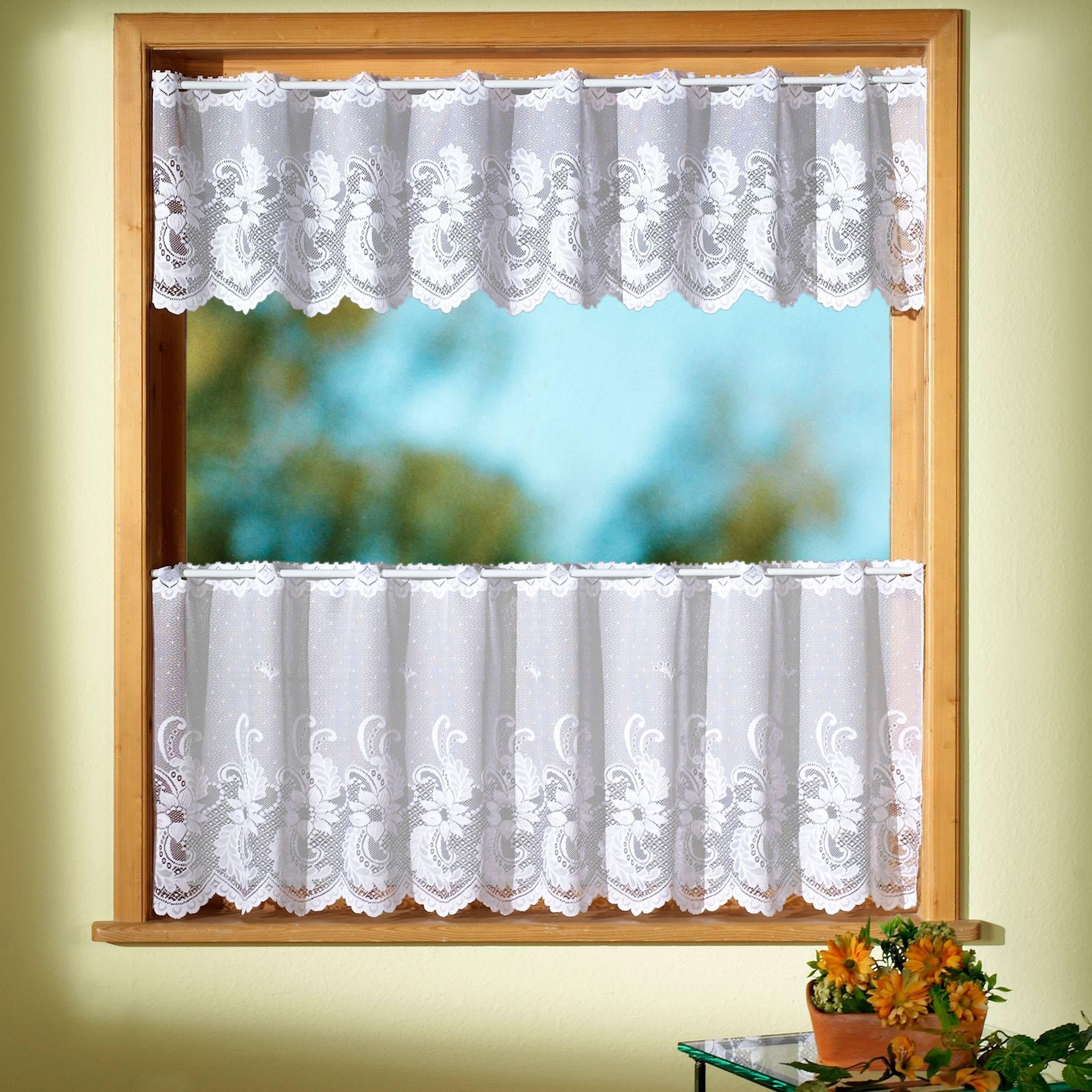 Image of Weckbrodt Scheibengardine "Flensburg Set" Stangendurchzug 2 Stk. tlg. Bistro, Jacquard,strukturiert, floral, Bordüre, gebogt, Gardine, Store