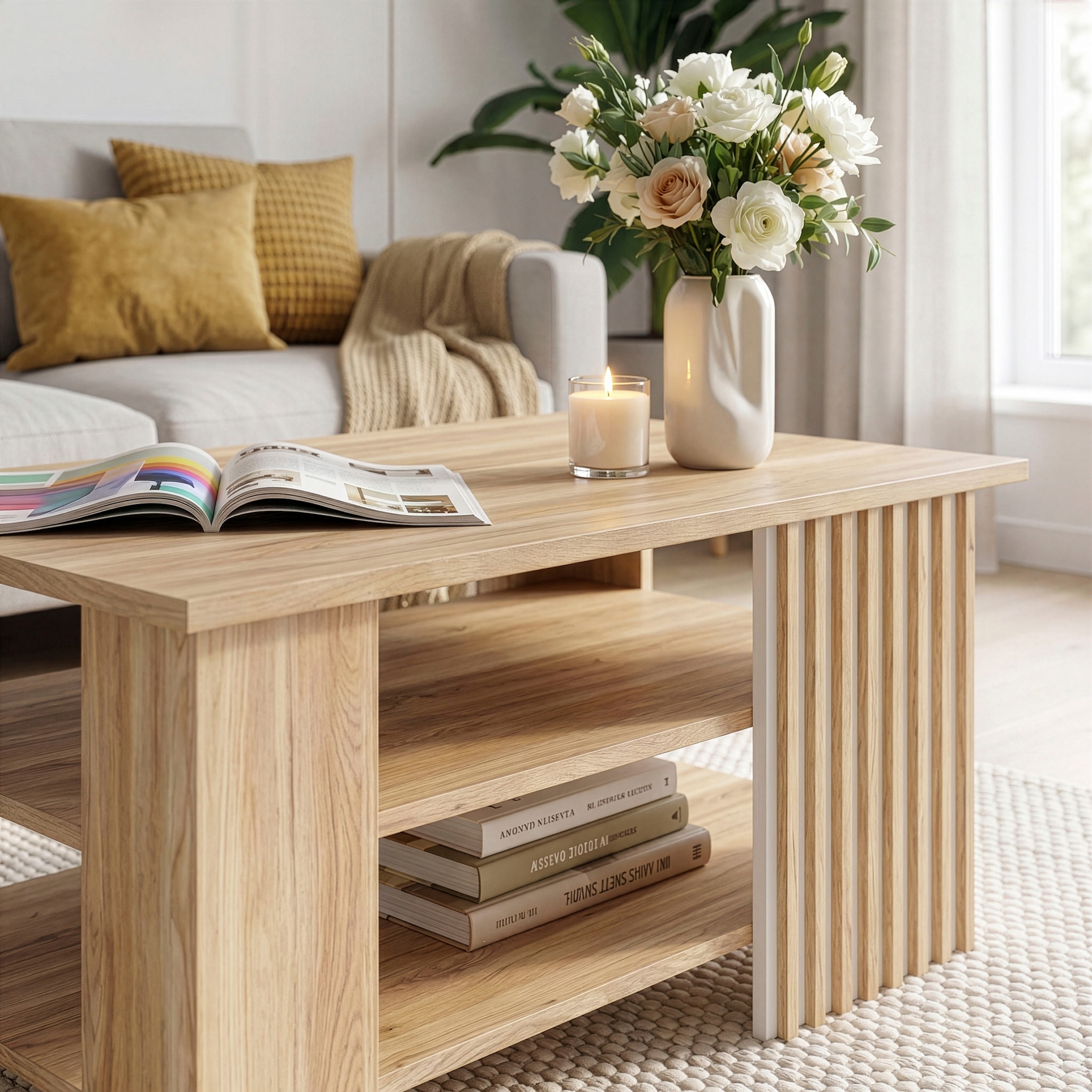 FORTE Couchtisch »Forte Arank Coffee Table 100x50, 2 Ablageböden« B/H/T 100/50/60 cm, Lamellenoptik