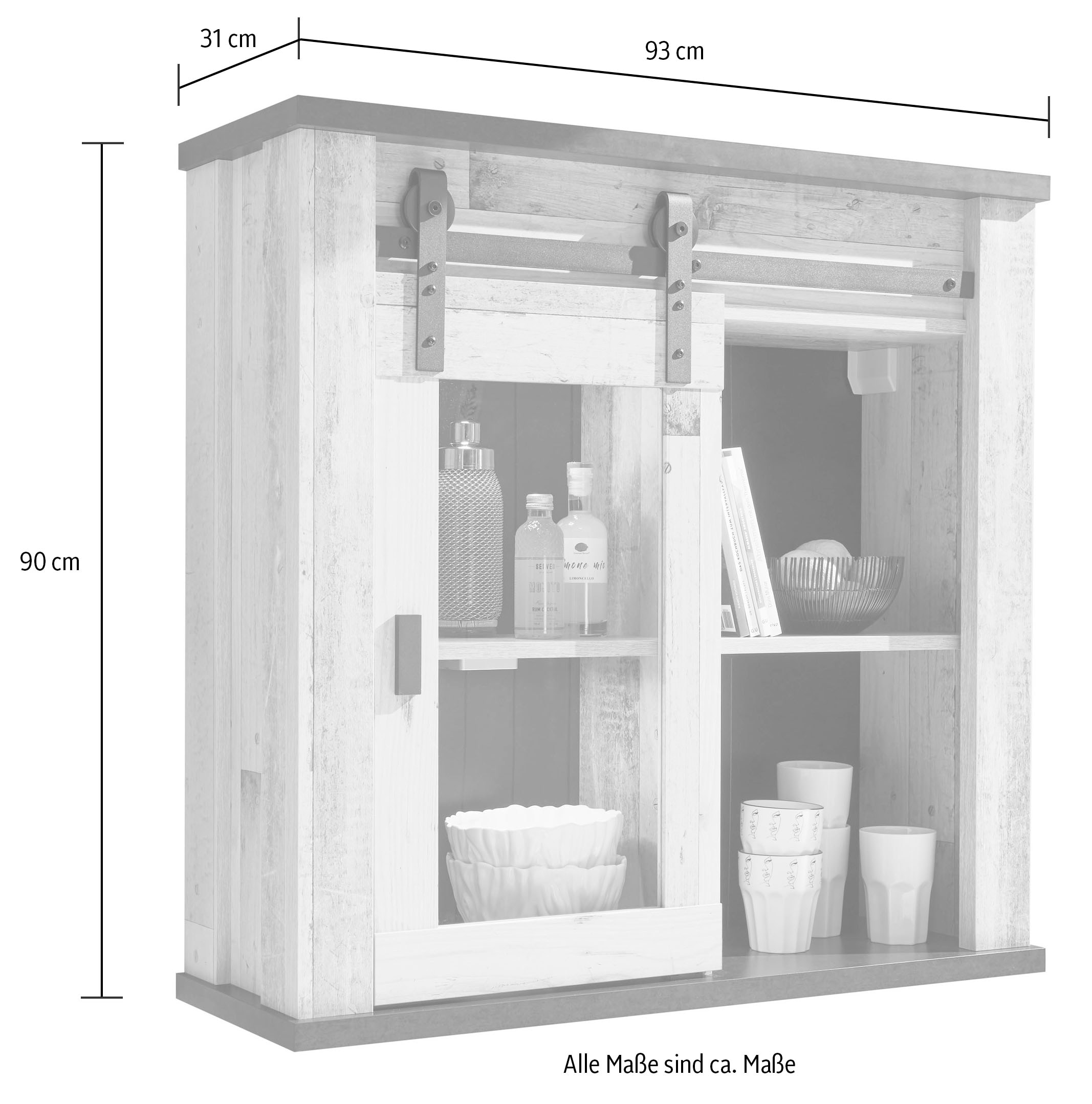 Home affaire Hängeschrank »Sherwood« mit Scheunentorbeschlag aus Metall, Höhe 90 cm