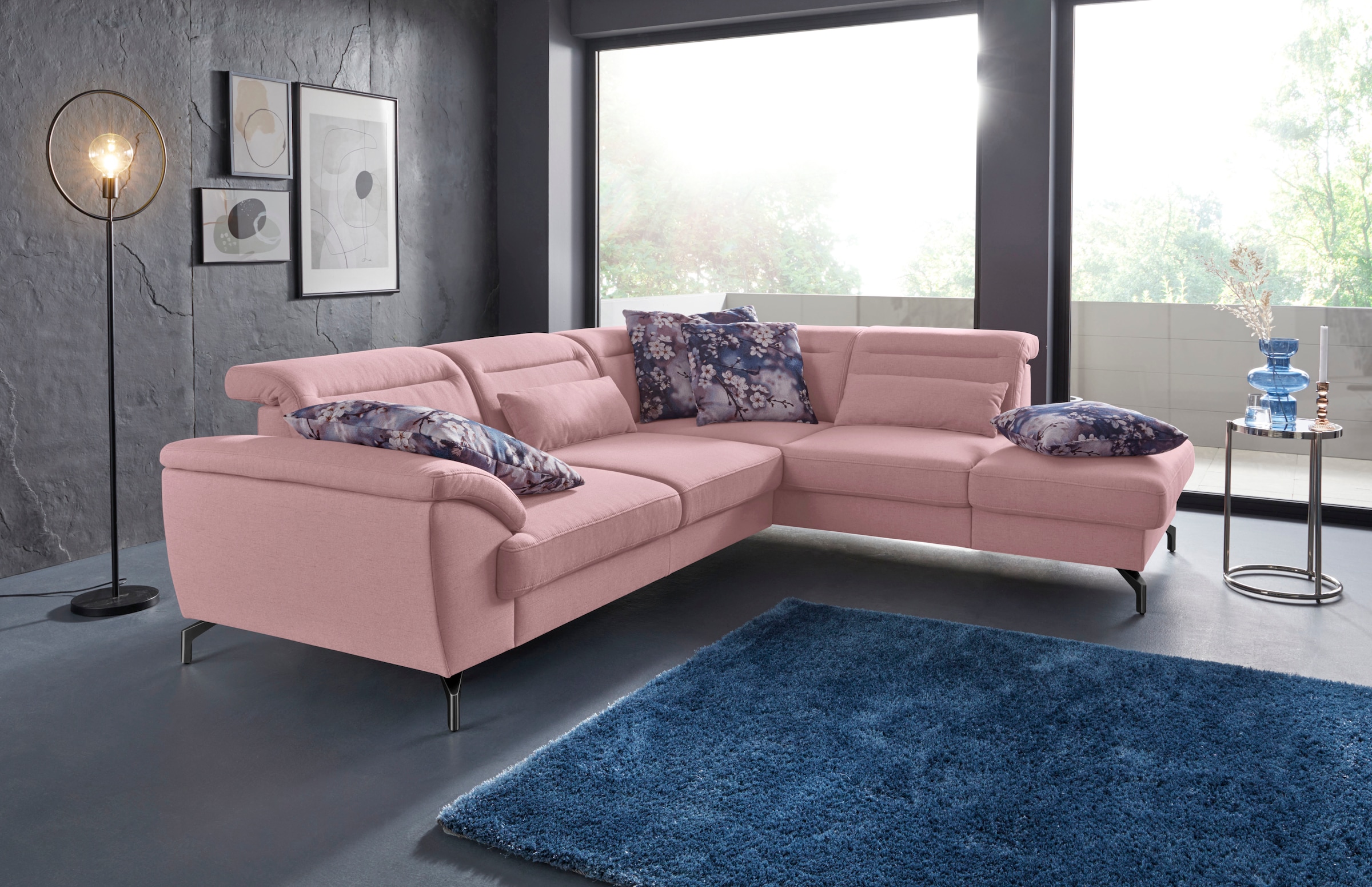 sit&more Ecksofa »Percy L-Form« 12 cm Fusshöhe, Sitztiefenverstellung, wahlweise in 2 Fussfarben