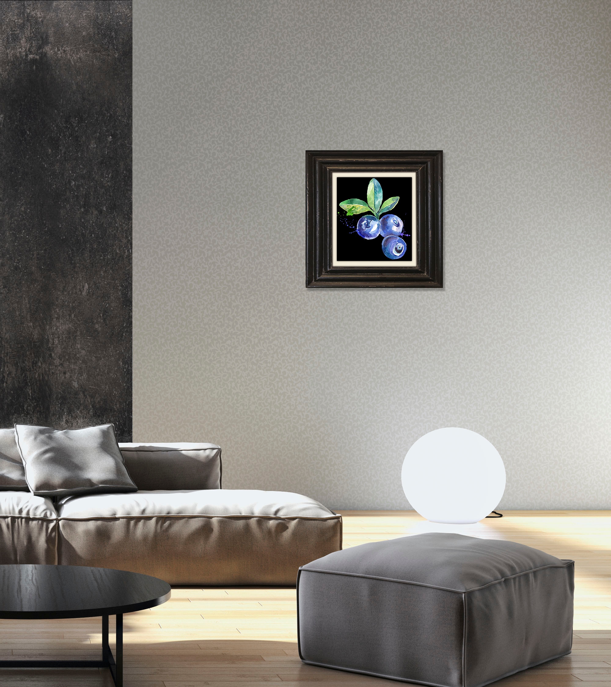 queence Tableau sur toile »Heidelbeeren« Premium-Leinwandstoff, Handarbeit aus Deutschland, 40x40cm