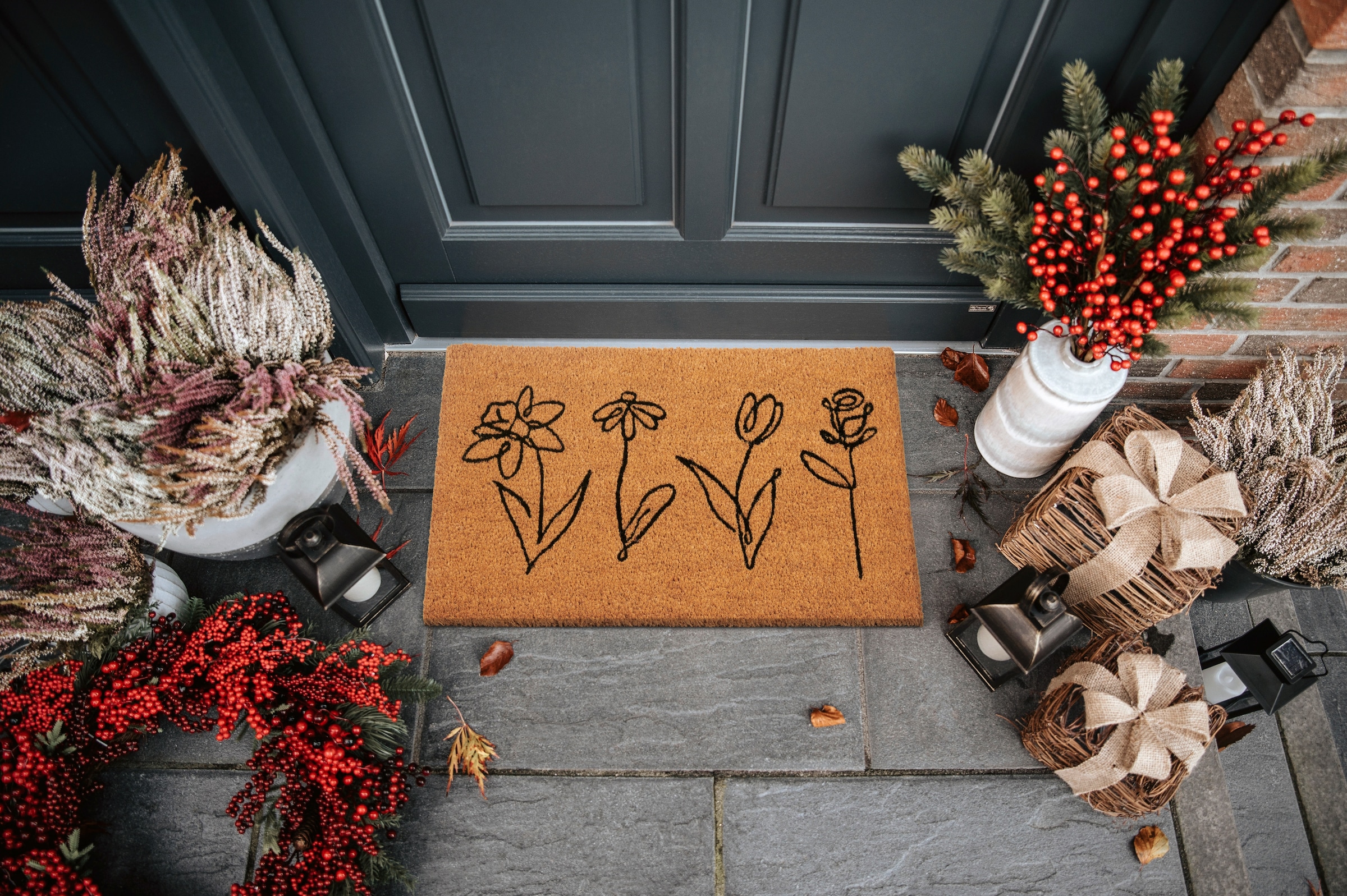 HANSE Home Fussmatte »Kokos Line-Art Flowers, Türmatte«, rechteckig, 15 mm Höhe, Schmutzfangmatte, Rutschfest, Outdoor, Innen, Aussen, Kokosmatte, Flur