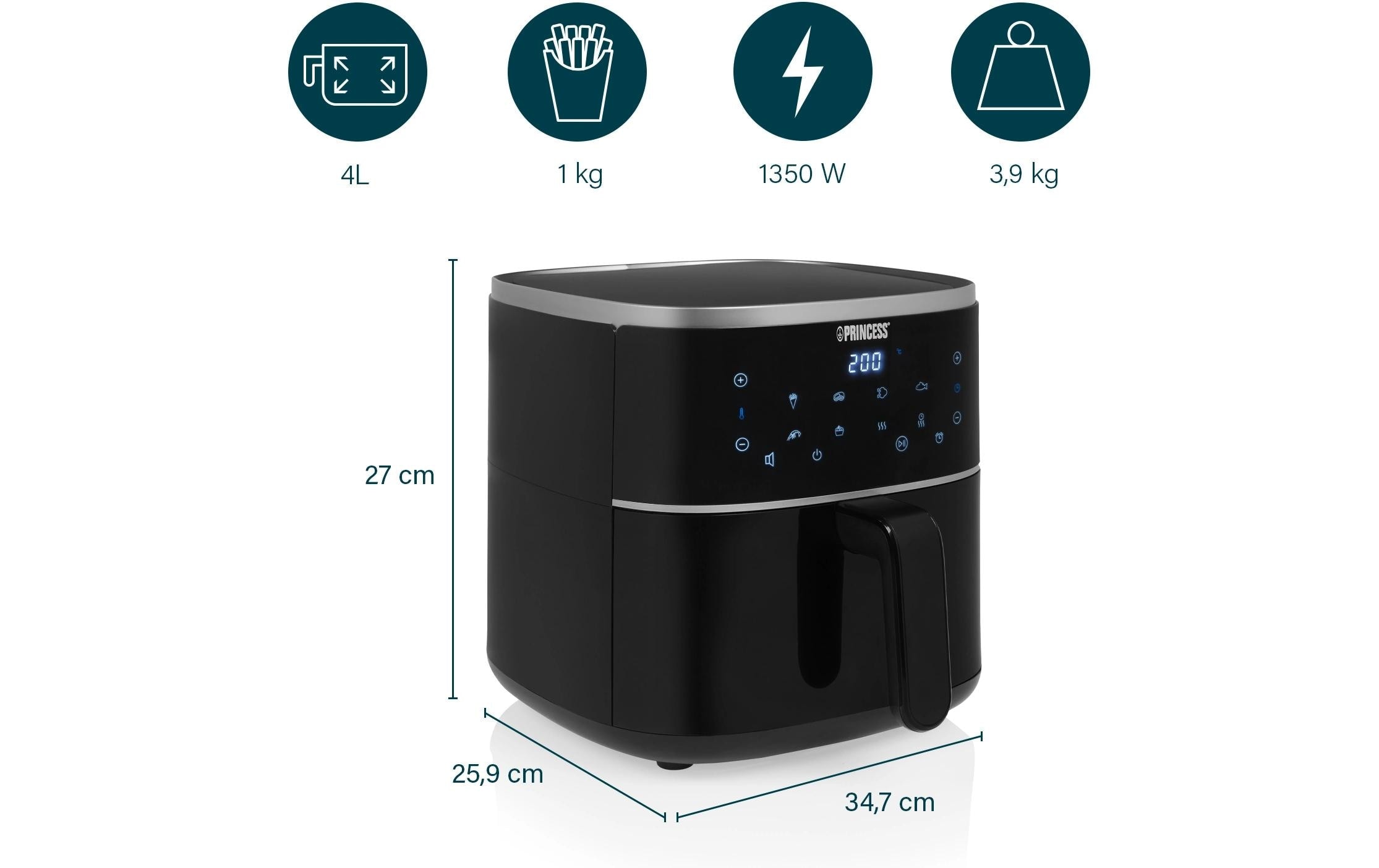 PRINCESS Heissluftfritteuse »182238 4 l«, 1350 W