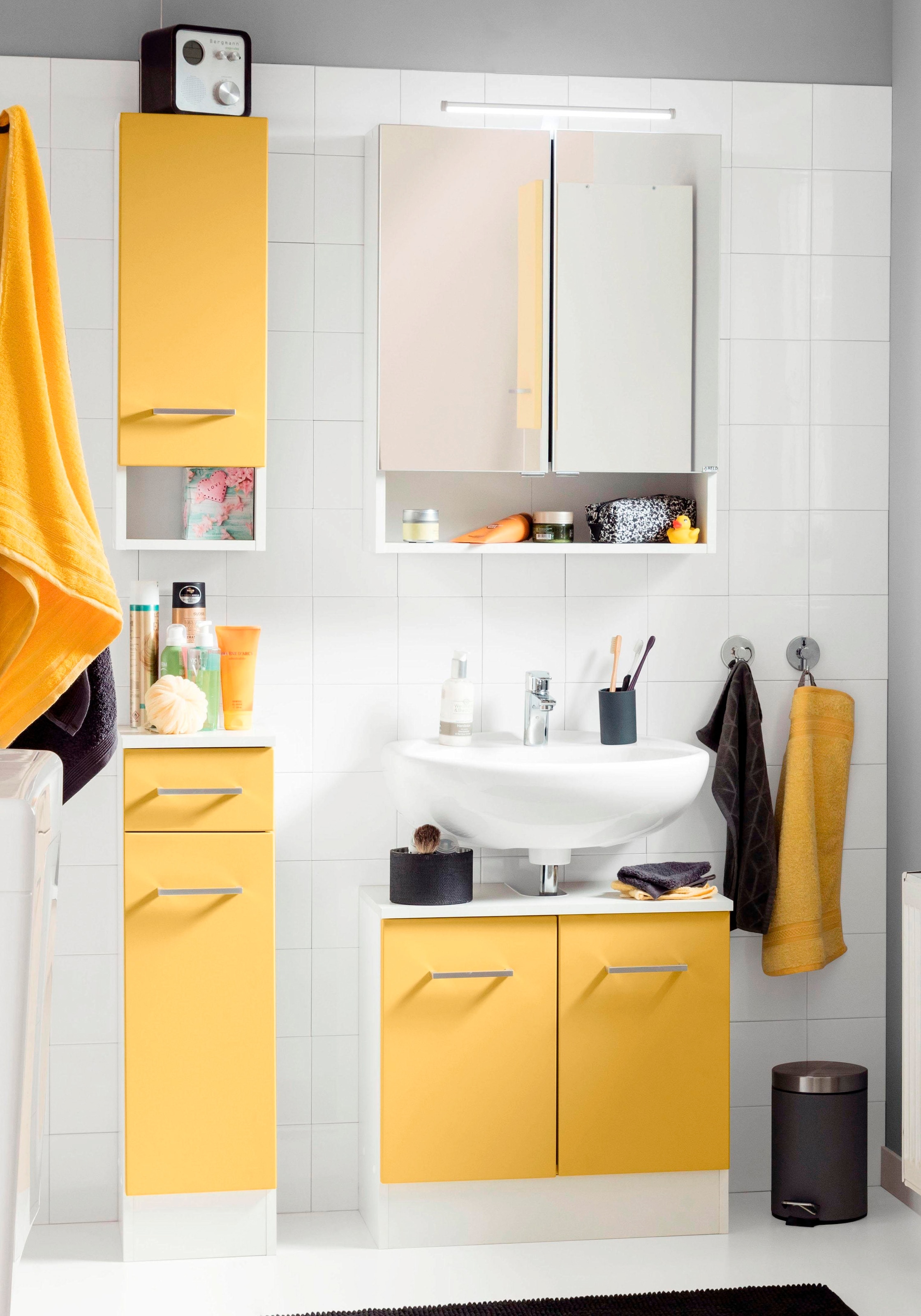 welltime Badmöbel-Set »Ribera«, (3 St.), Waschplatz, Hängeschrank, Unterschrank