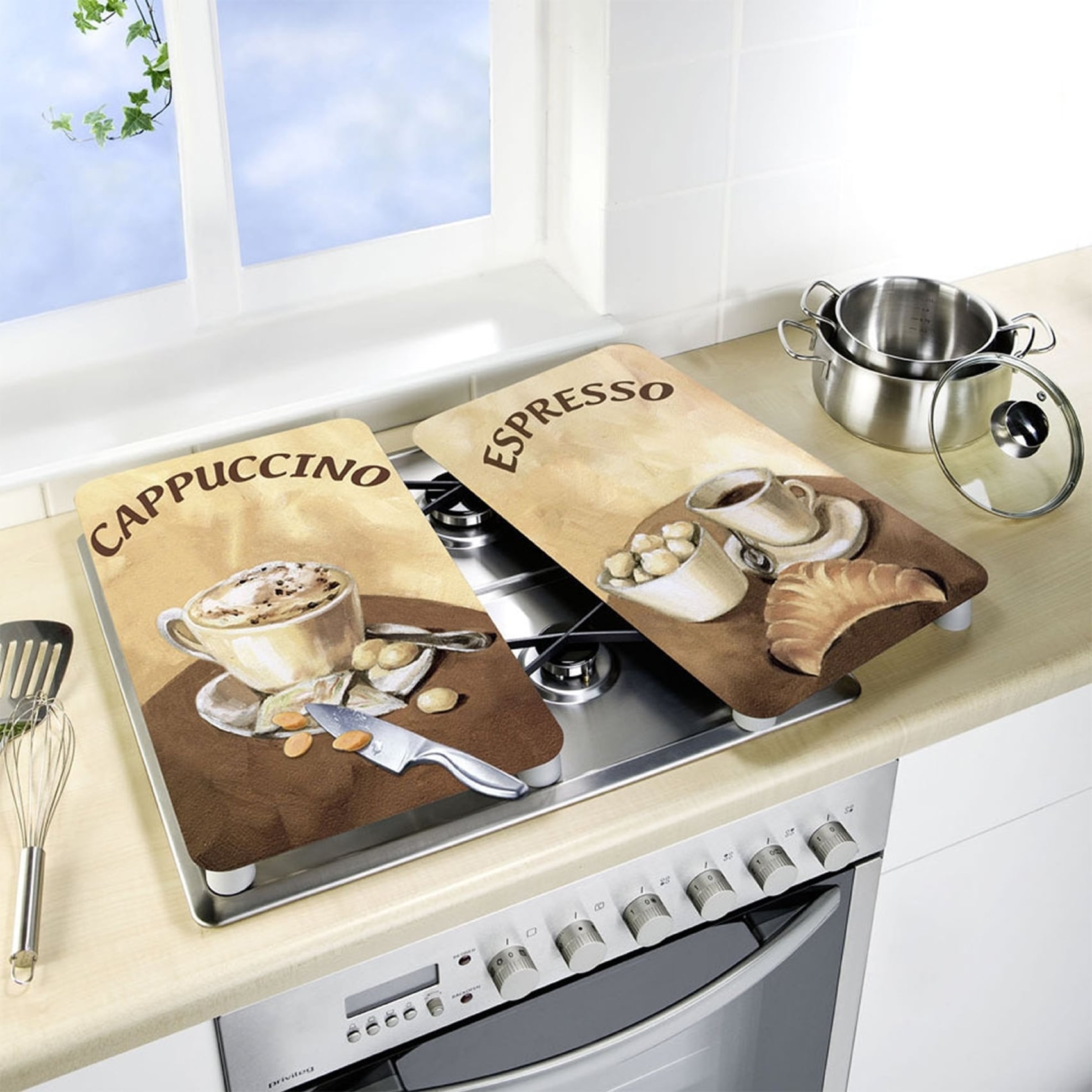 WENKO Herd-Abdeckplatte »Universal Modell Kaffee«, (Set, 2 tlg.), Herdabdeckung für alle Herdarten, kratzfest, mit rutschfesten Füssen