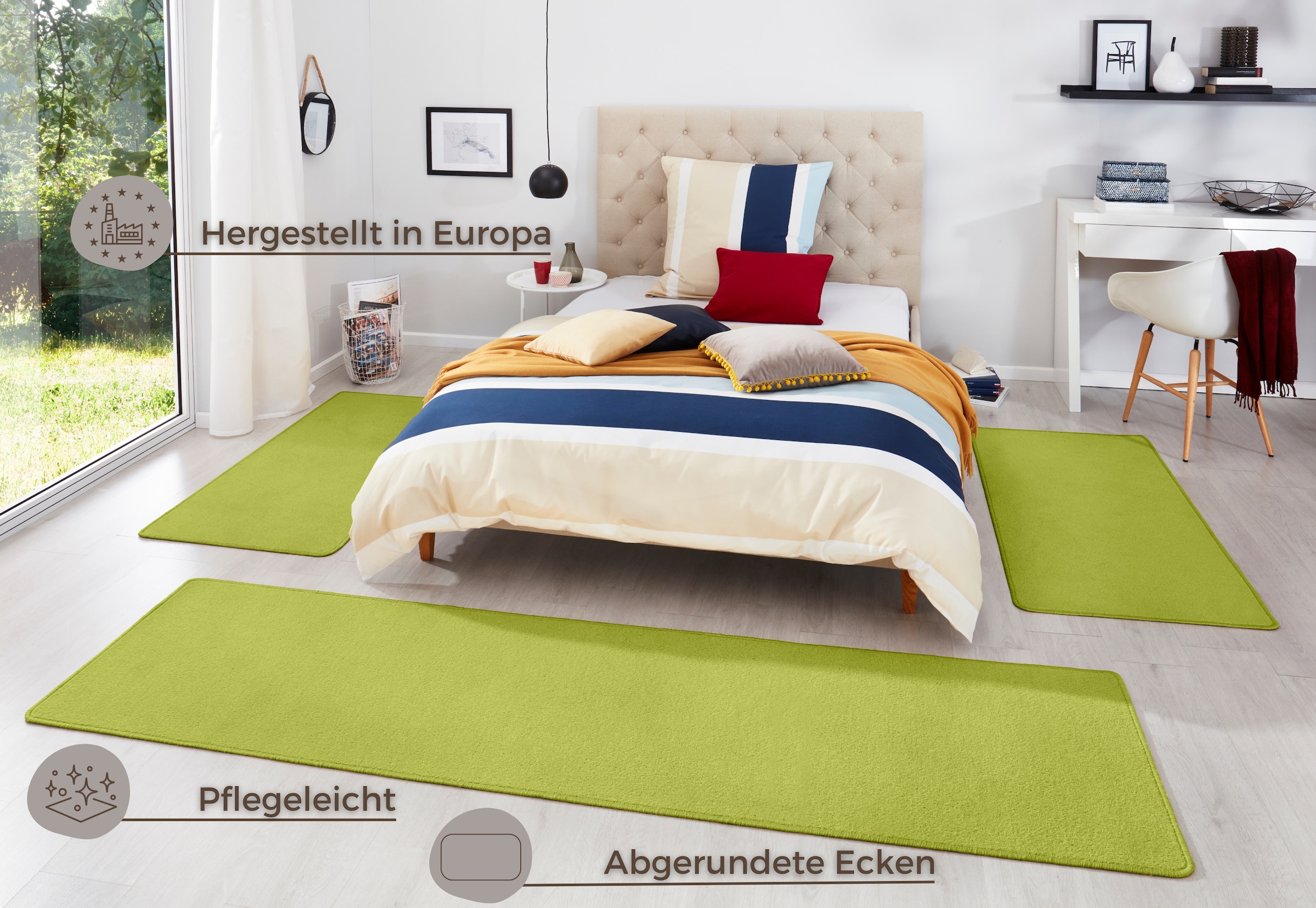 HANSE Home Bettumrandung »Fancy«, (3 tlg.), Unifarben, Bettvorleger, 3-teiliges Läufer-Set fürs Schlafzimmer