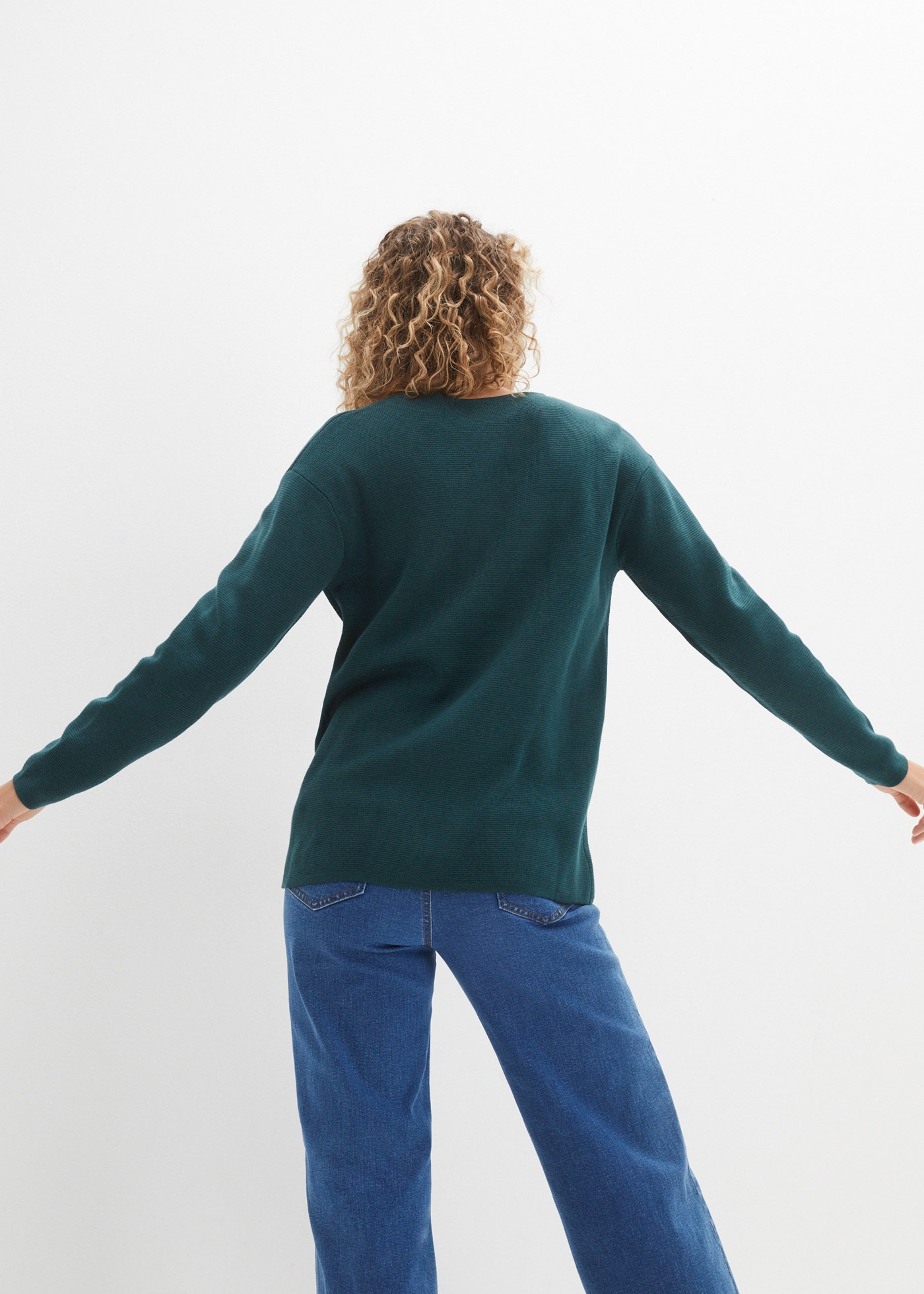 bonprix Pull en tricot »Milano Rib Pullover mit V-Ausschnitt« aus Baumwolle und Polyacryl, mit V-Ausschnitt, bequeme Passform