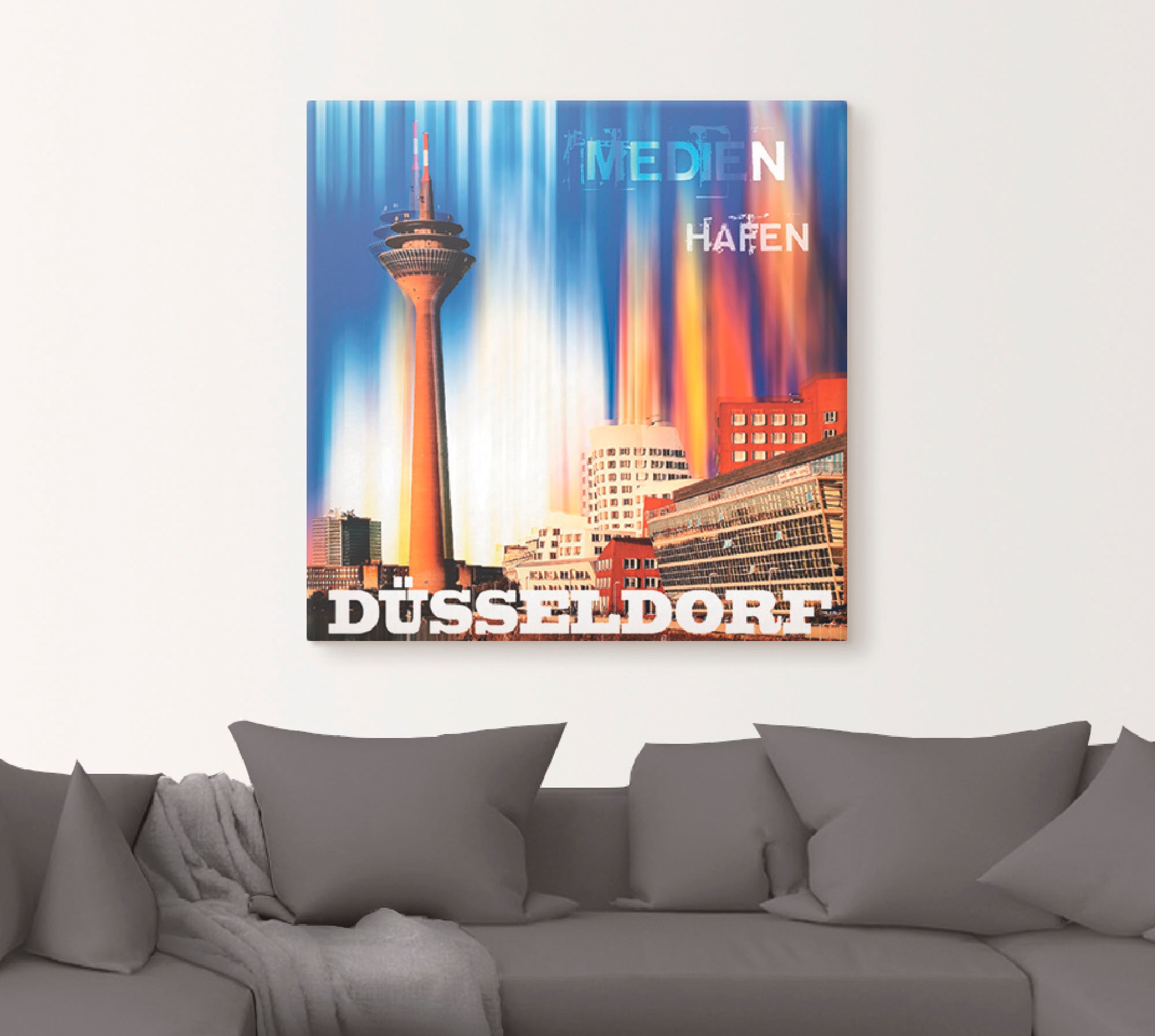 Artland Leinwandbild »Düsseldorf Skyline Abstrakt 03«, Deutschland, (1 St.), auf Keilrahmen gespannt