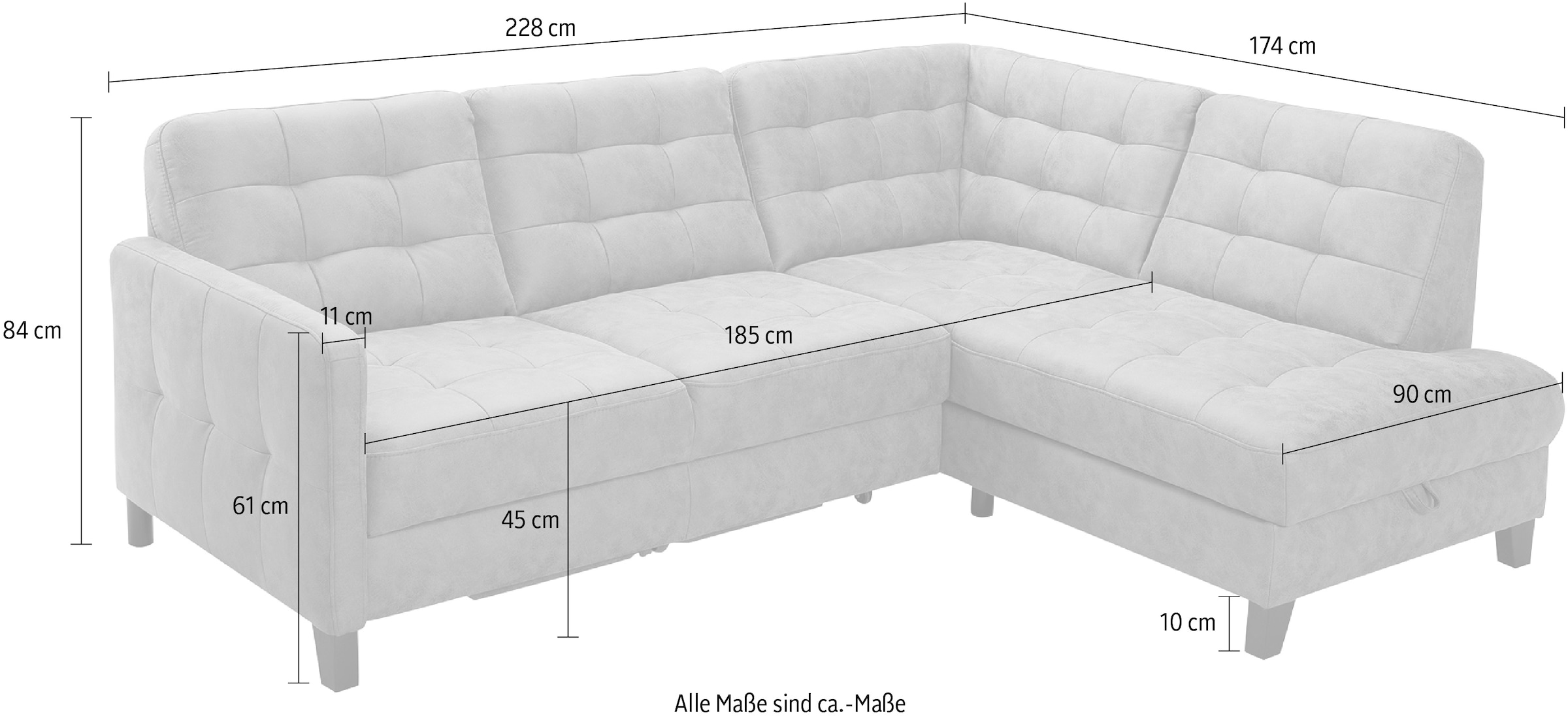 exxpo - sofa fashion Canapé d'angle »Elio, kompakt & bequem, zeitloses Design, Breite 228cm, L-Form« au choix avec fonction lit et coffre de lit