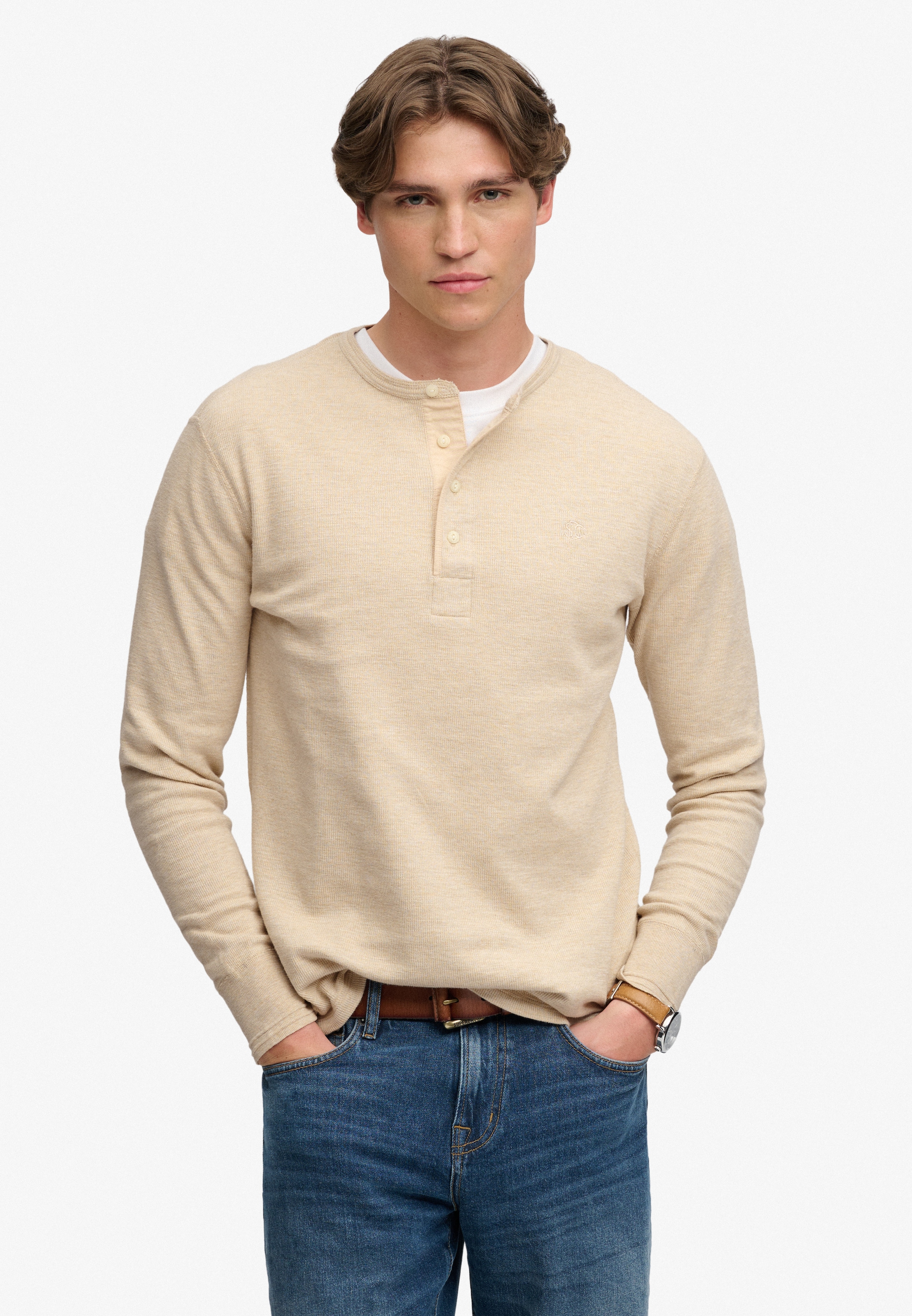 Image of Superdry Langarmshirt "MINI SLUB WAFFLE LS GRANDAD" lockere Passform, mit Rundhalsausschnitt, aus Baumwolle