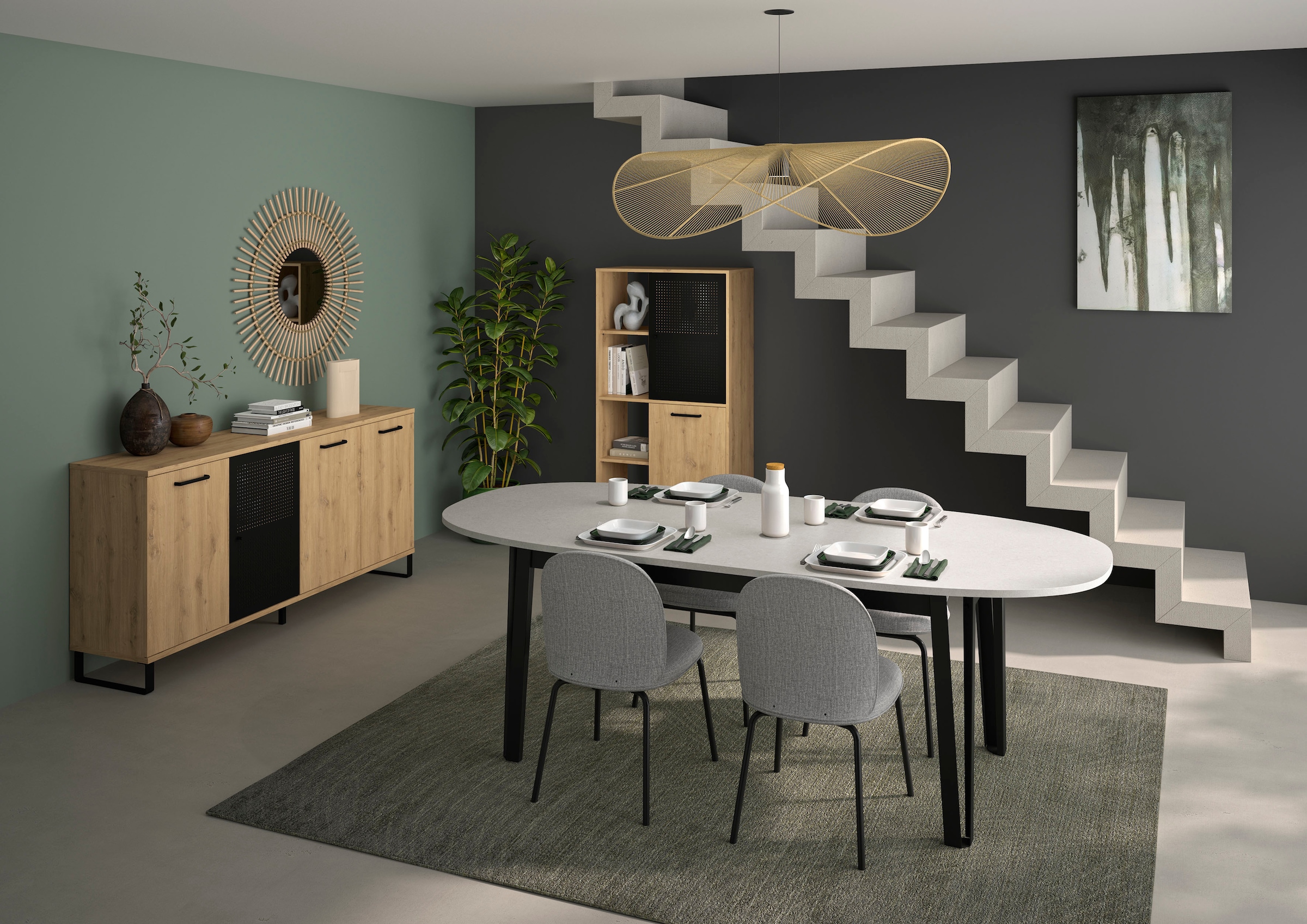 Gami Hochschrank »CRAFT« Hochchrank mit 2 Türen und 4 offenen Fächern