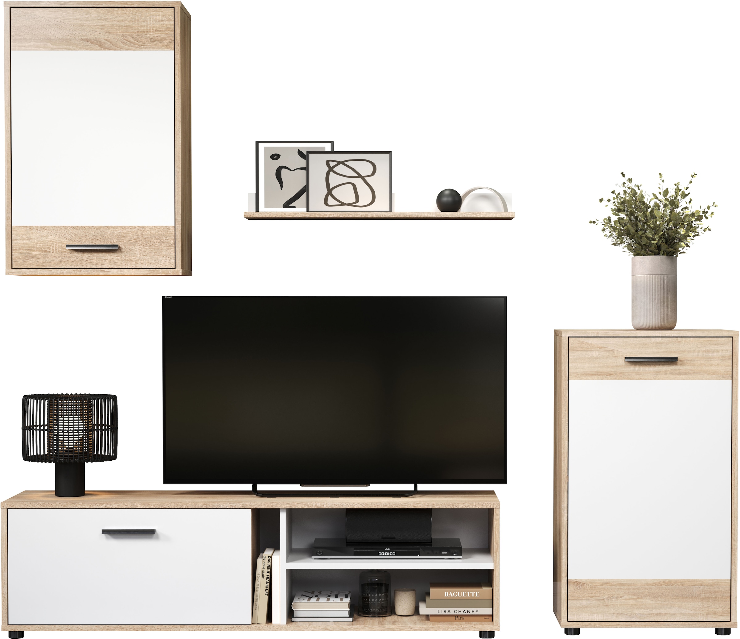 INOSIGN Wohnwand »Valetta«, (Komplett-Set, 4 St.), inkl. Lowboard, Hängeschrank, Wandboard und Highboard