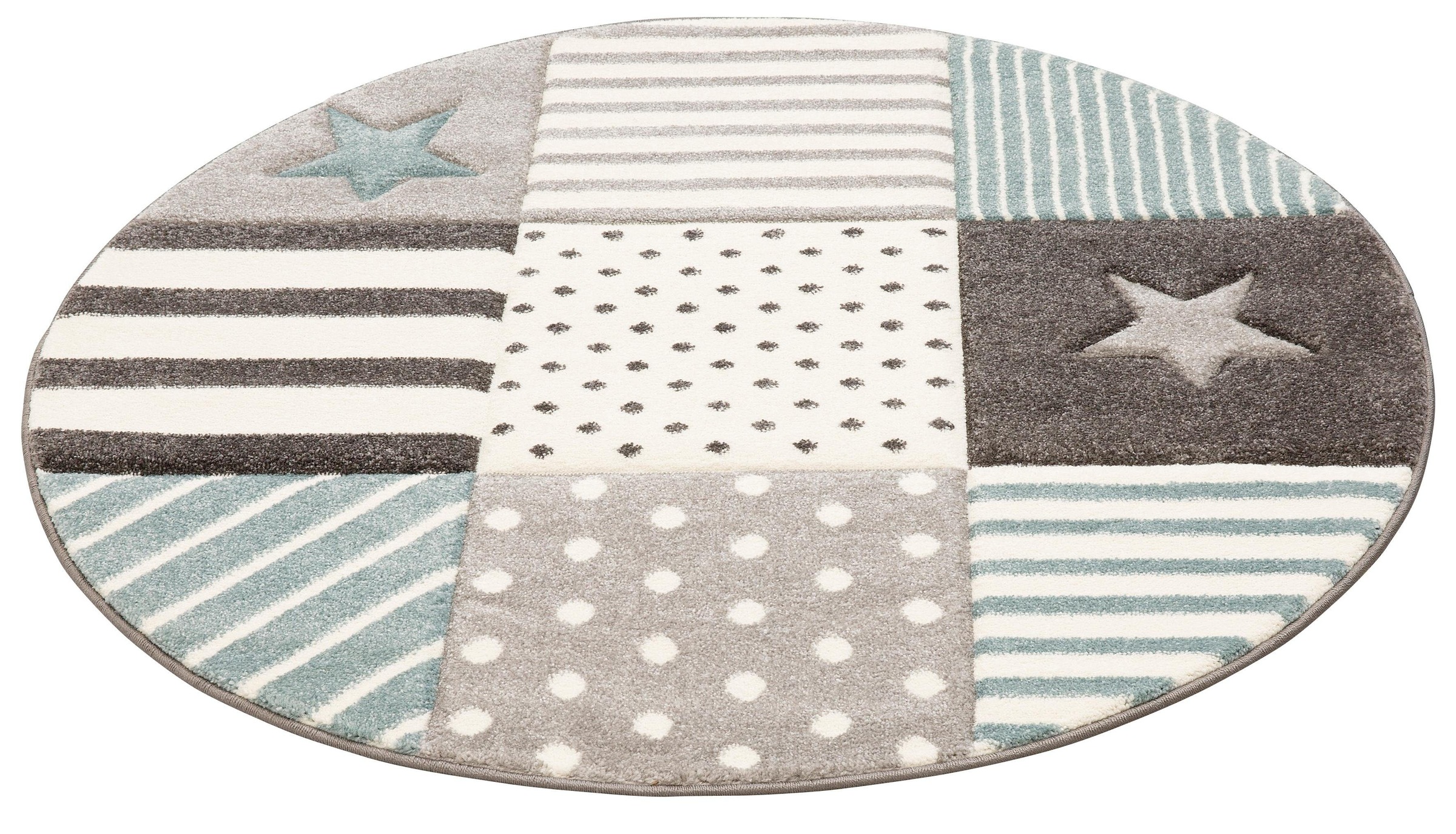 Image of Lüttenhütt Kinderteppich »Stern«, rund, 13 mm Höhe, Kurzflor-Teppich, handgearbeiteter Konturenschnitt, Patchwork-Design, Streifen, Punkte, Pastell-Farben, ideale Teppiche fürs Kinderzimmer bei Ackermann Versand Schweiz
