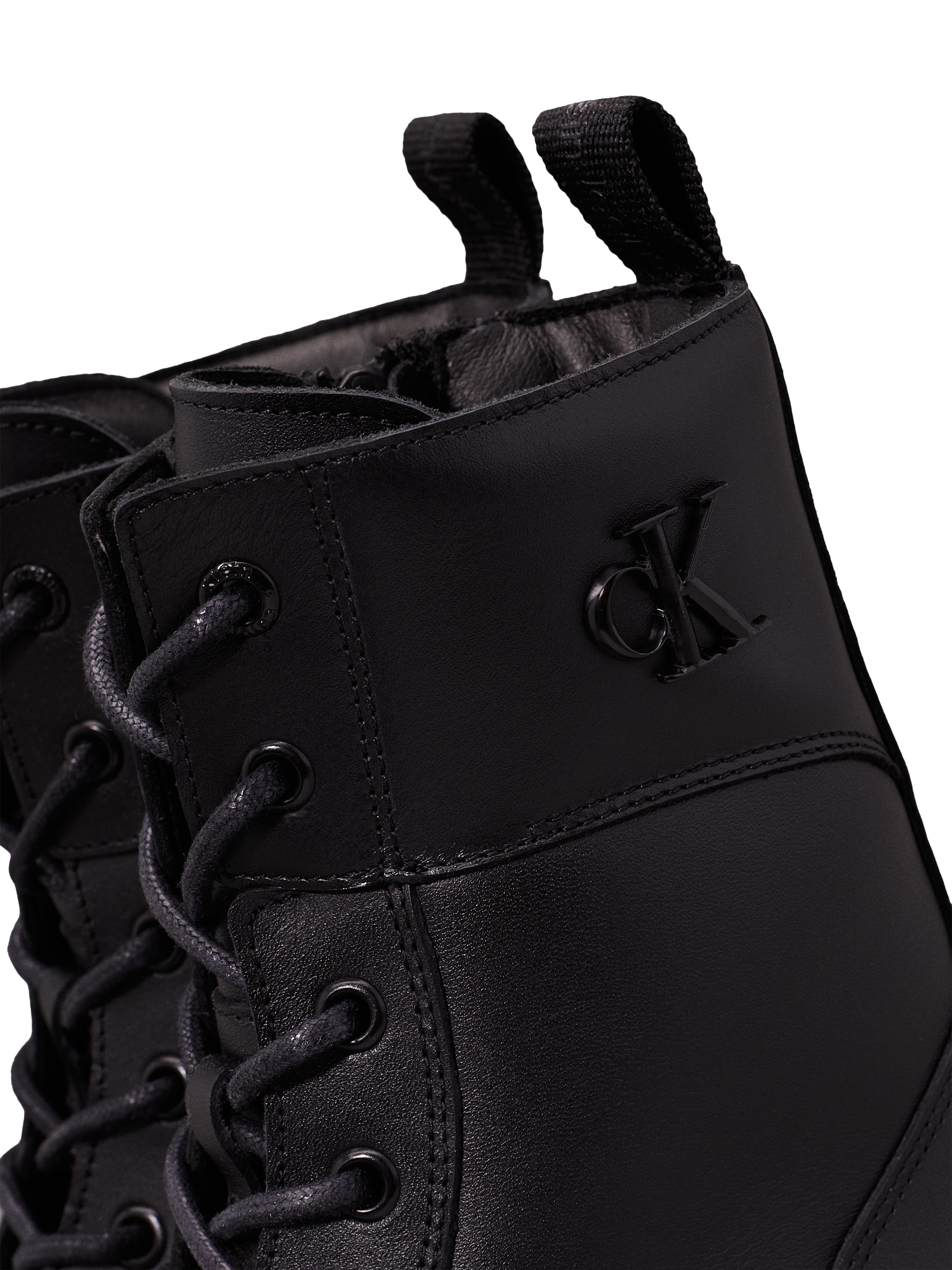 Calvin Klein Jeans Schnürboots »COMBAT BOOT MID ZIP LTH IN CALF«, Blockabsatz, Schnürstiefelette mit seitlichem CK-Schmuckelement