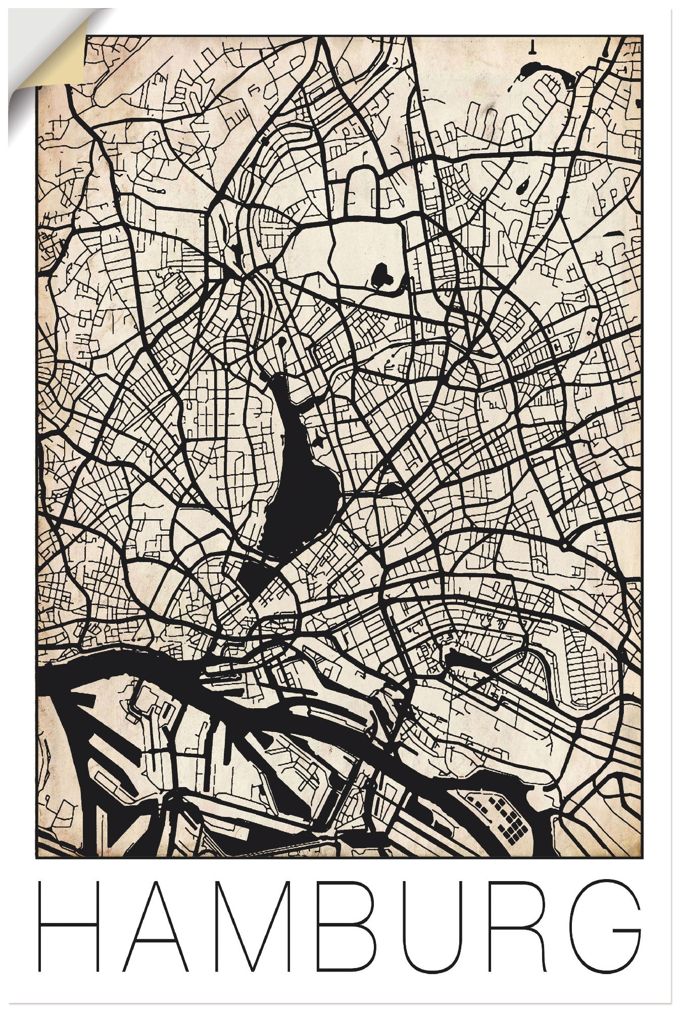 Image of Artland Wandbild »Retro Karte Hamburg Deutschland Grunge«, Deutschland, (1 St.), in vielen Grössen & Produktarten - Alubild / Outdoorbild für den Aussenbereich, Leinwandbild, Poster, Wandaufkleber / Wandtattoo auch für Badezimmer geeignet bei Ackermann Ve