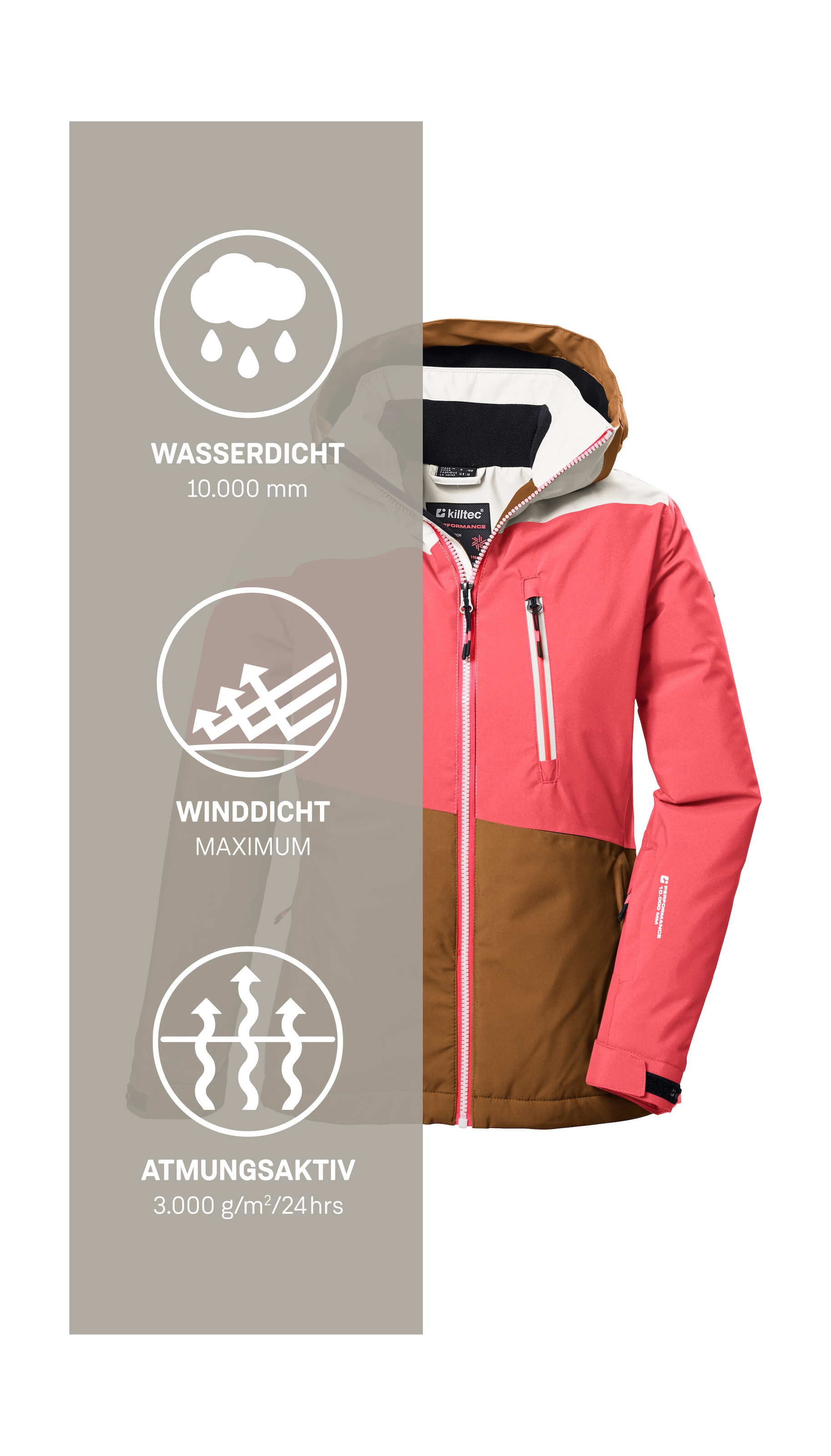 Killtec Veste de ski »KSW 331 GRLS SKI JCKT« Atmungsaktive, wasserdichte Jacke mit Fleece-Innenseite, Skipasstasche
