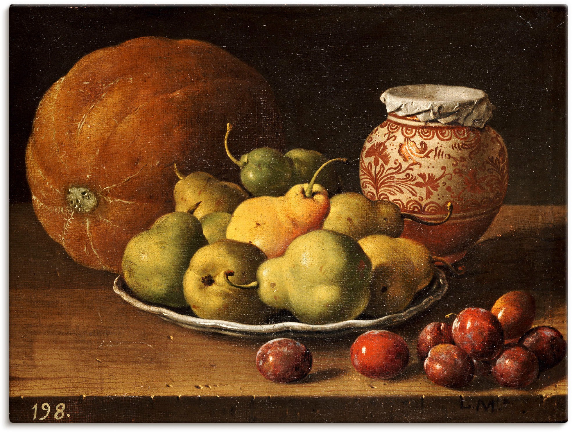 Image of Artland Wandbild »Stillleben mit Birnen und Pflaumen.«, Arrangements, (1 St.), in vielen Grössen & Produktarten -Leinwandbild, Poster, Wandaufkleber / Wandtattoo auch für Badezimmer geeignet bei Ackermann Versand Schweiz