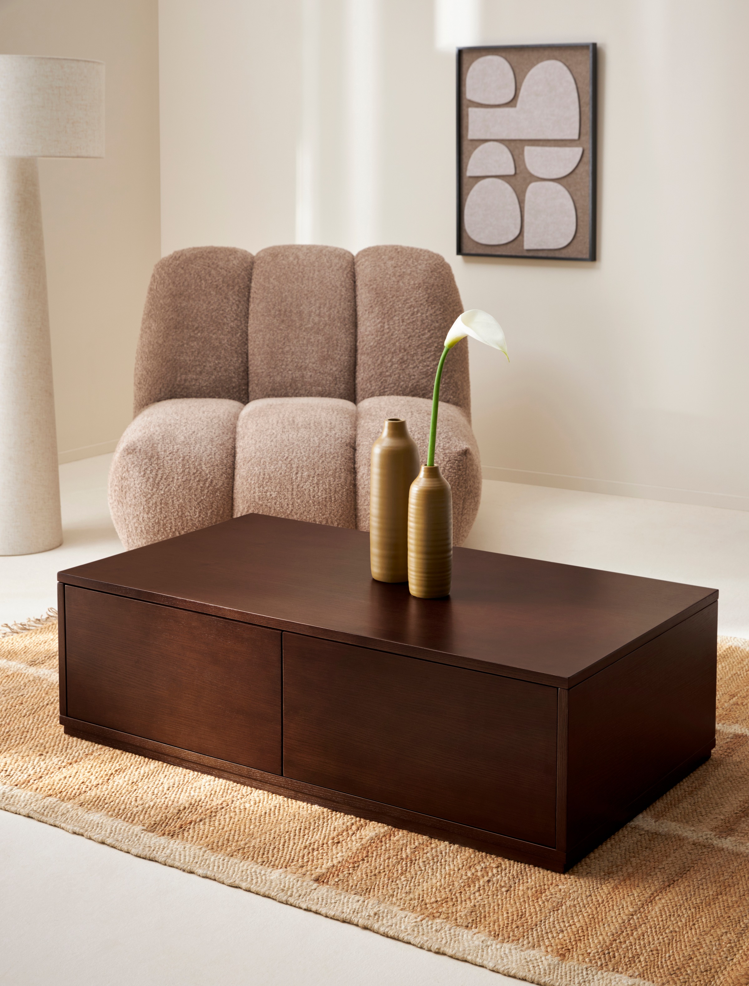 Image of LeGer Home by Lena Gercke Couchtisch "Lareen" 1 Stk. tlg. Eschenfurnier, glatt lackiert, 2 Schubladen, Breite 110 cm