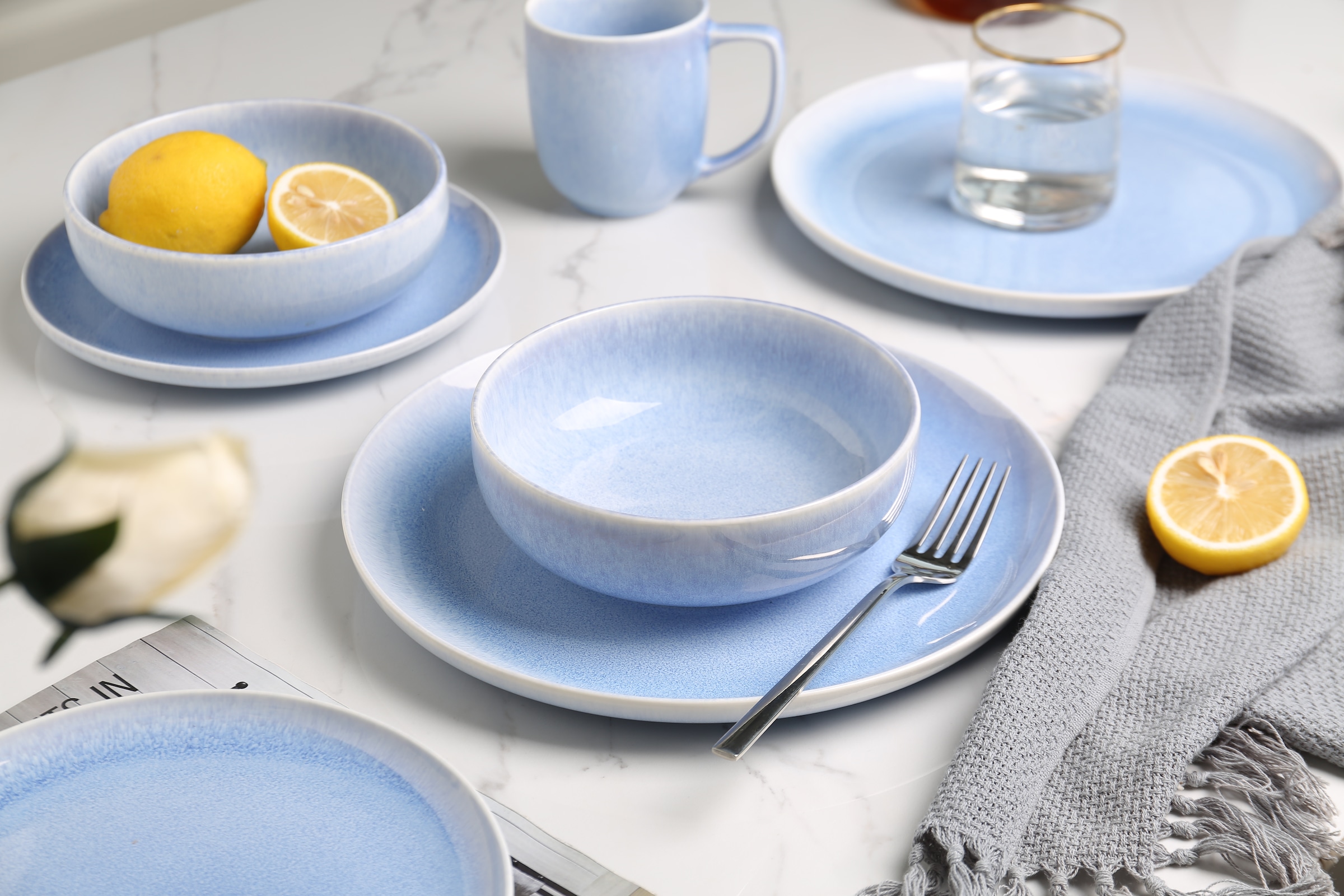 GOODproduct Geschirr-Set »Flett, mit Reaktivglasur« Teller Set, spülmaschinenfest und mikrowellengeeignet