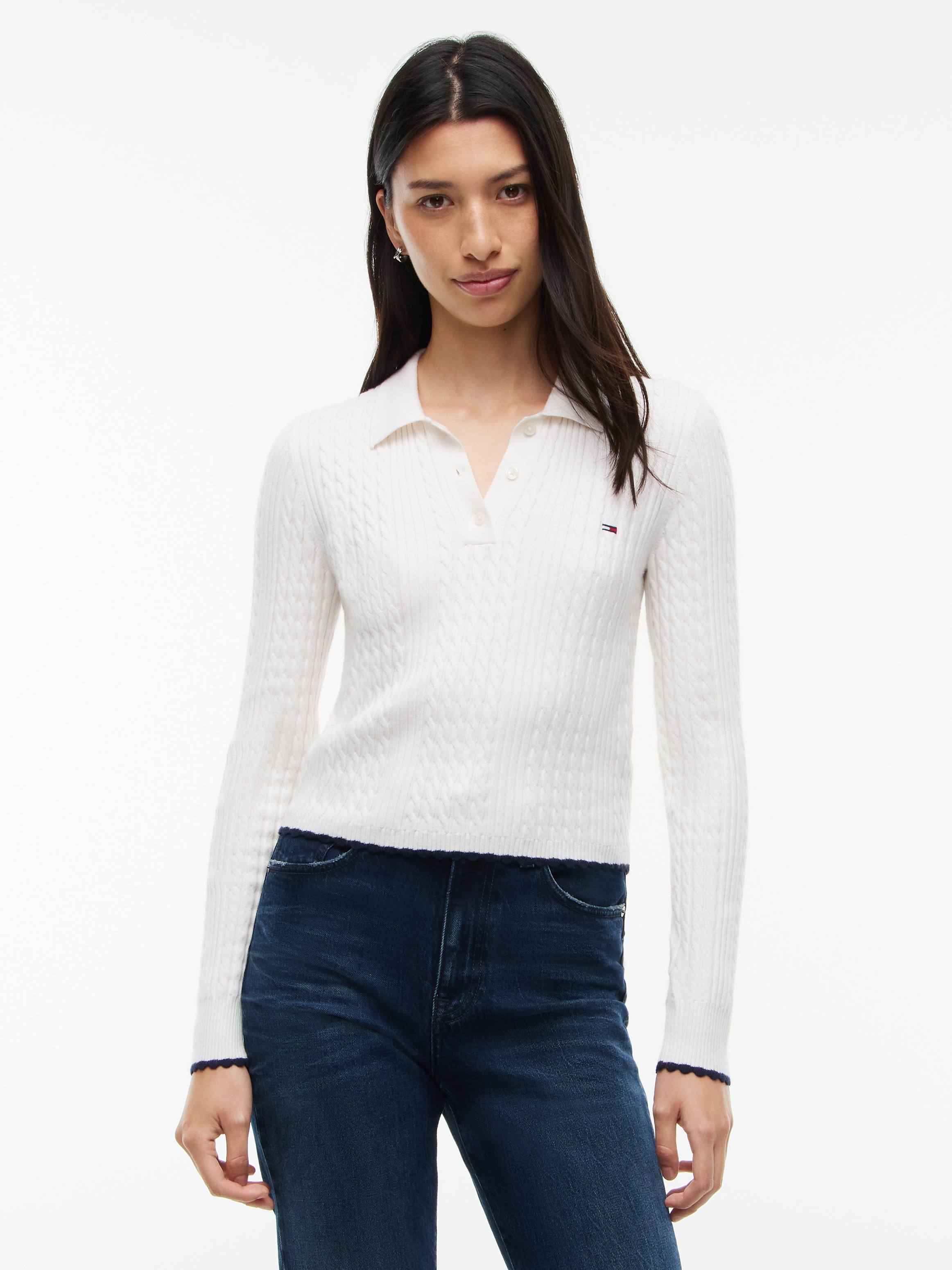 Image of Tommy Jeans Polokragenpullover "TJW MICRO CABLE POLO SWEATER EXT" Viskosemischung, mit Zopfmuster