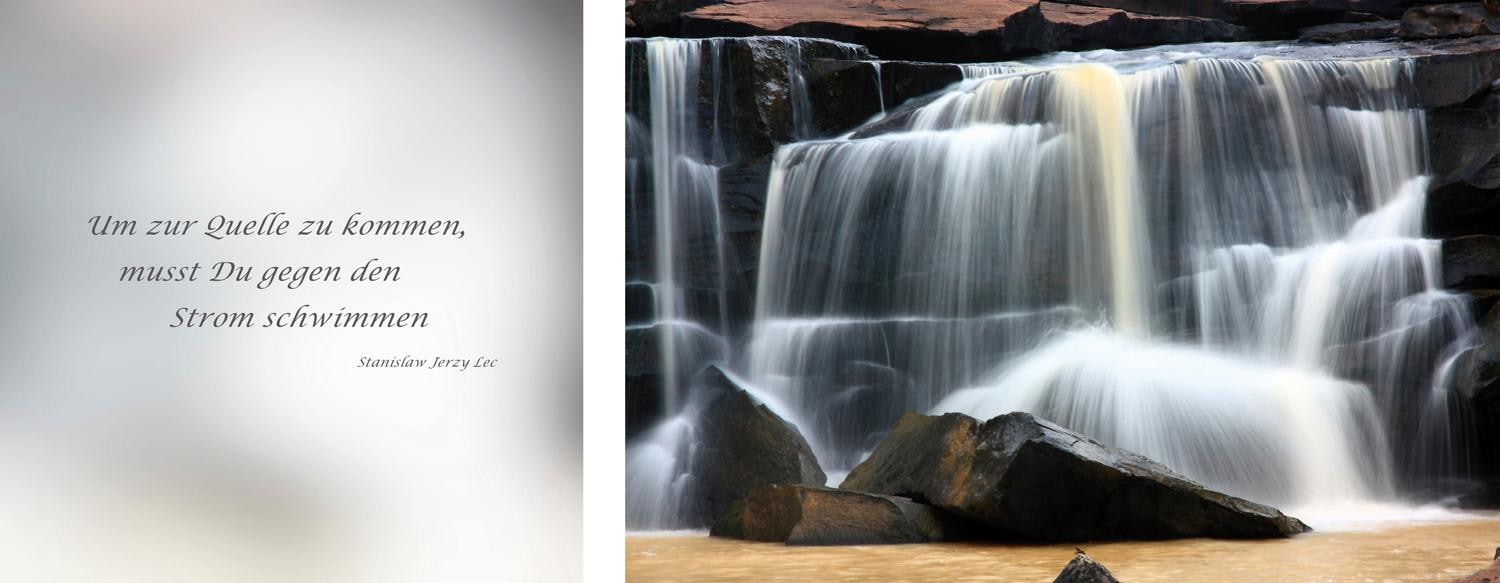 Image of queence Leinwandbild "Quelle" Kunst Modern Schriftzug Schriftzüge Spa Spa Bilder Sprüche Sprüche & Texte Stein Wasserfall Wasserfallbilder Set, Premium-Leinwandstoff, Handarbeit aus Deutschland, Zitat, 2er Set