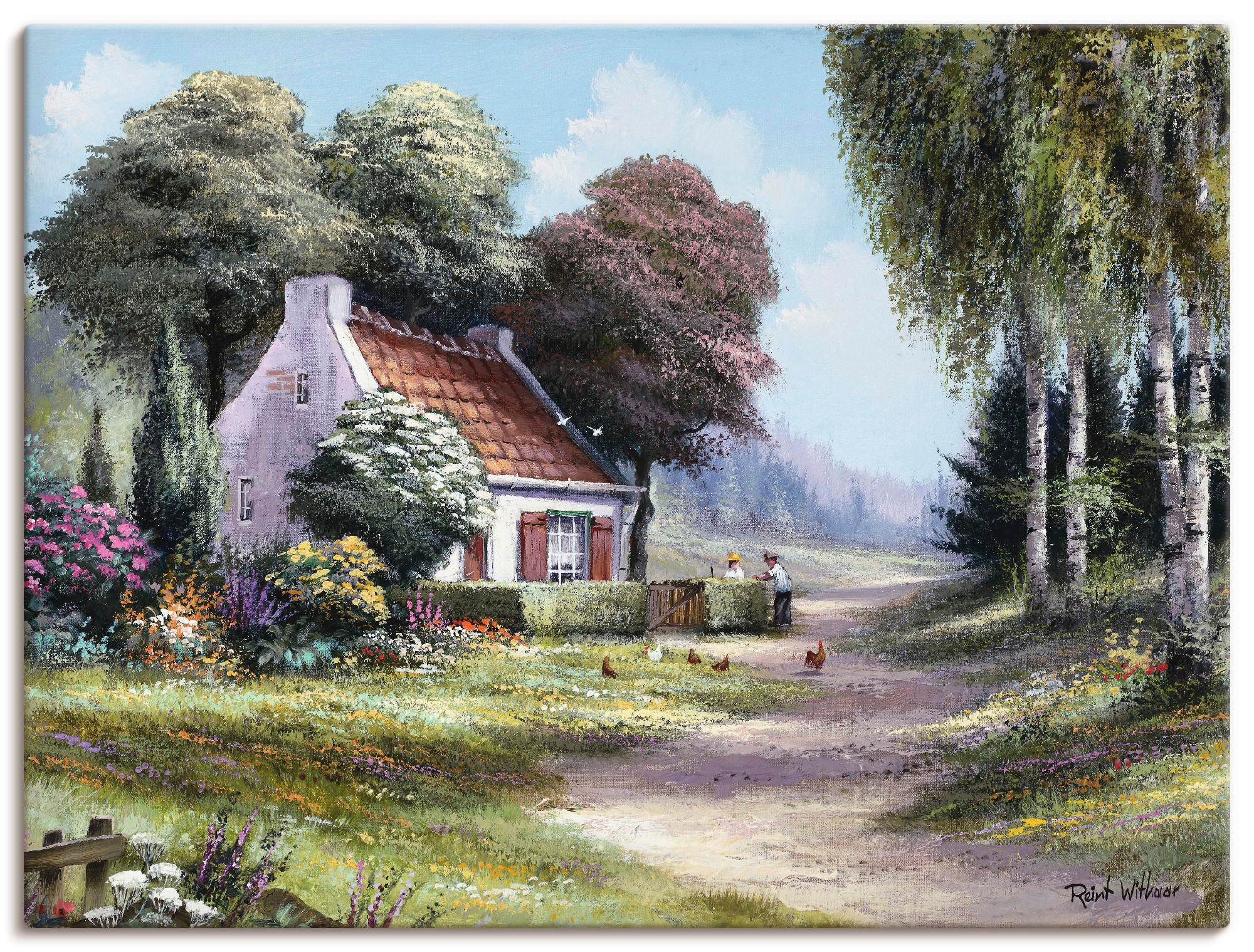 Image of Artland Leinwandbild "Männer, die die Hecke schneiden" Garten 1 Stk. tlg. auf Holzrahmen gespannt