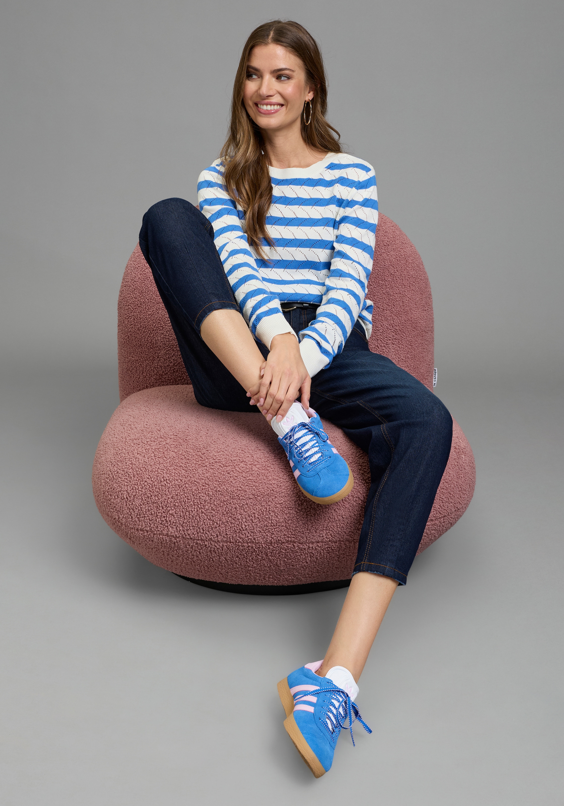 Laura Scott Pull ajouré »im sommerlich leichtem Frühlings-Look« Pull léger de transition avec motif ajouré délicat et rayures