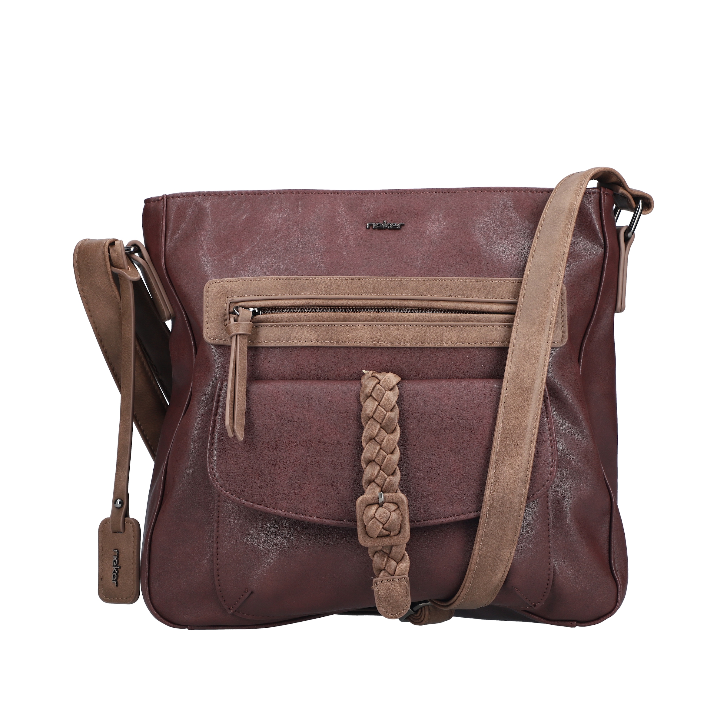 Image of Rieker Umhängetasche Damen Schultertasche, Vortasche mit geflochtenem Riemchenverschluss