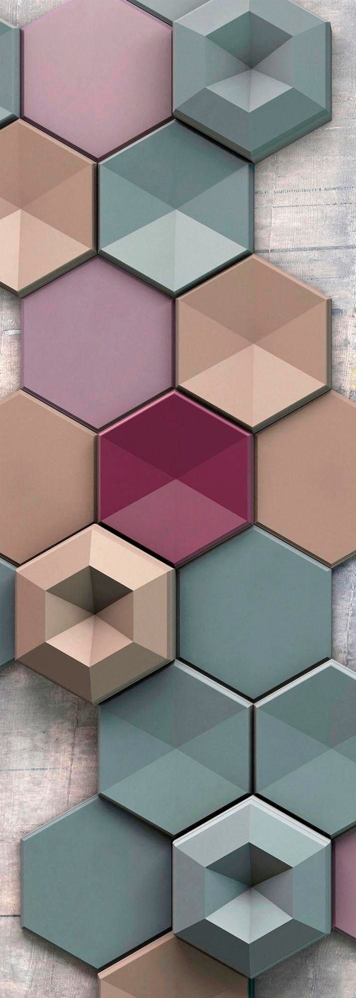 Image of Komar Vliestapete "Digitaldruck Vlies - Hexagon - Grösse 100 x 280 cm" bedruckt glatt Wohnzimmer, Schlafzimmer