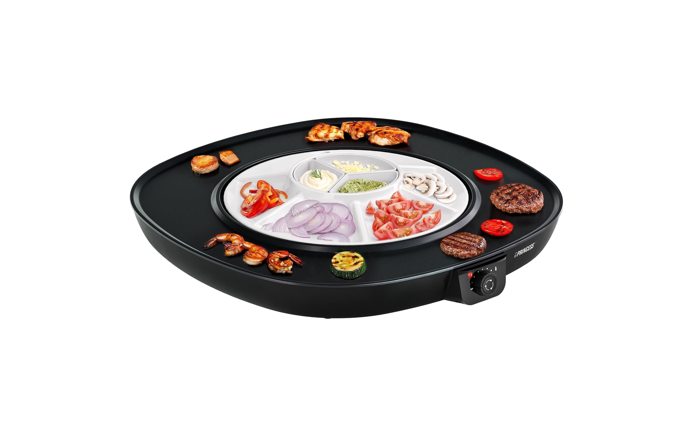 PRINCESS Tischgrill »Table Chef Pirouette« 1100 W mit Anti-Rutsch-Füsse, Drehknopf, Fettauffangschale, Thermostat