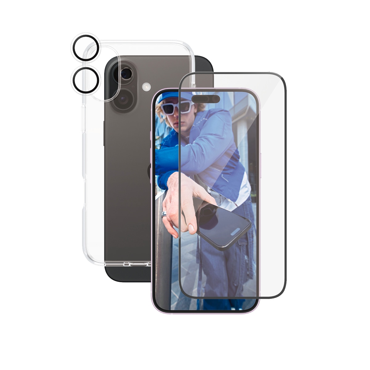 CARE by PanzerGlass Displayschutzglas »3-in-1 Protection, Glass, Case, Lenscover«, für Apple iPhone 16 Plus, Displayschutzfolie, Schutzfolie, Bildschirmschutz, kratz- & stossfest