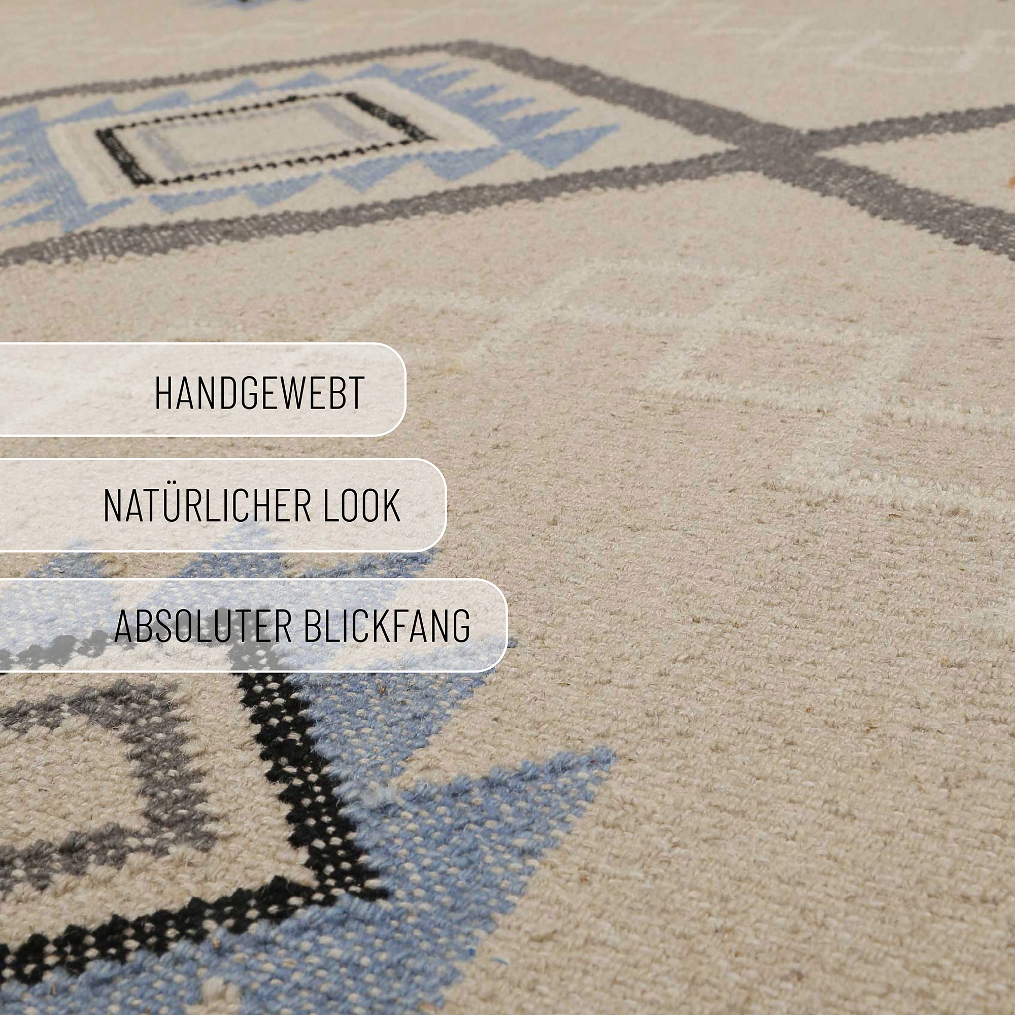 Green Looop Wollteppich »Jong« rechteckig 5 mm Höhe Fransen, Kelim, handgewebt, Natur, Wohnzimmer, Schlafzimmer, Raute