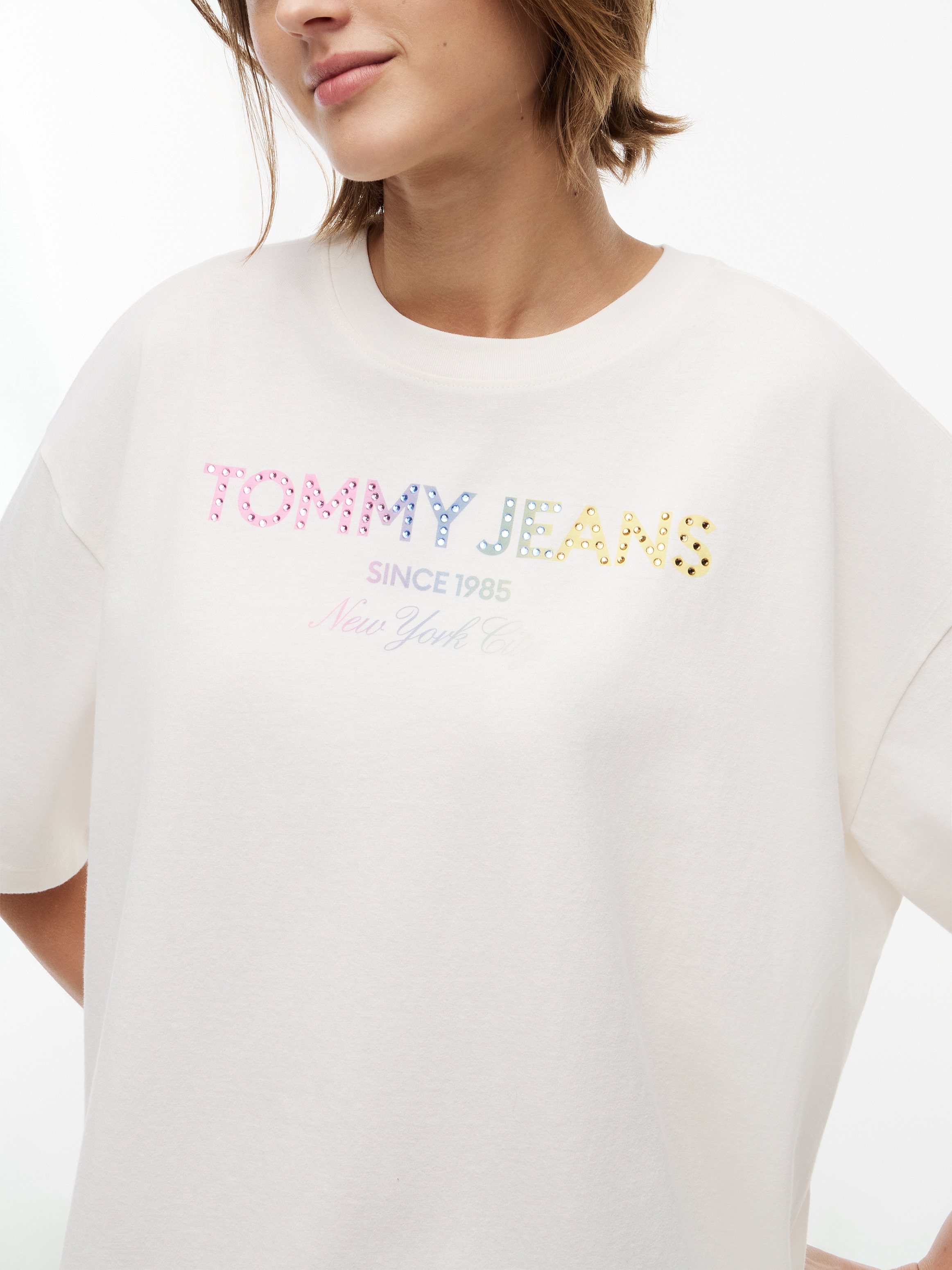 Tommy Jeans T-Shirt »TJW OVS TJ BLING GMD TEE« Baumwolle, Glitzerdetails,  Logodruck