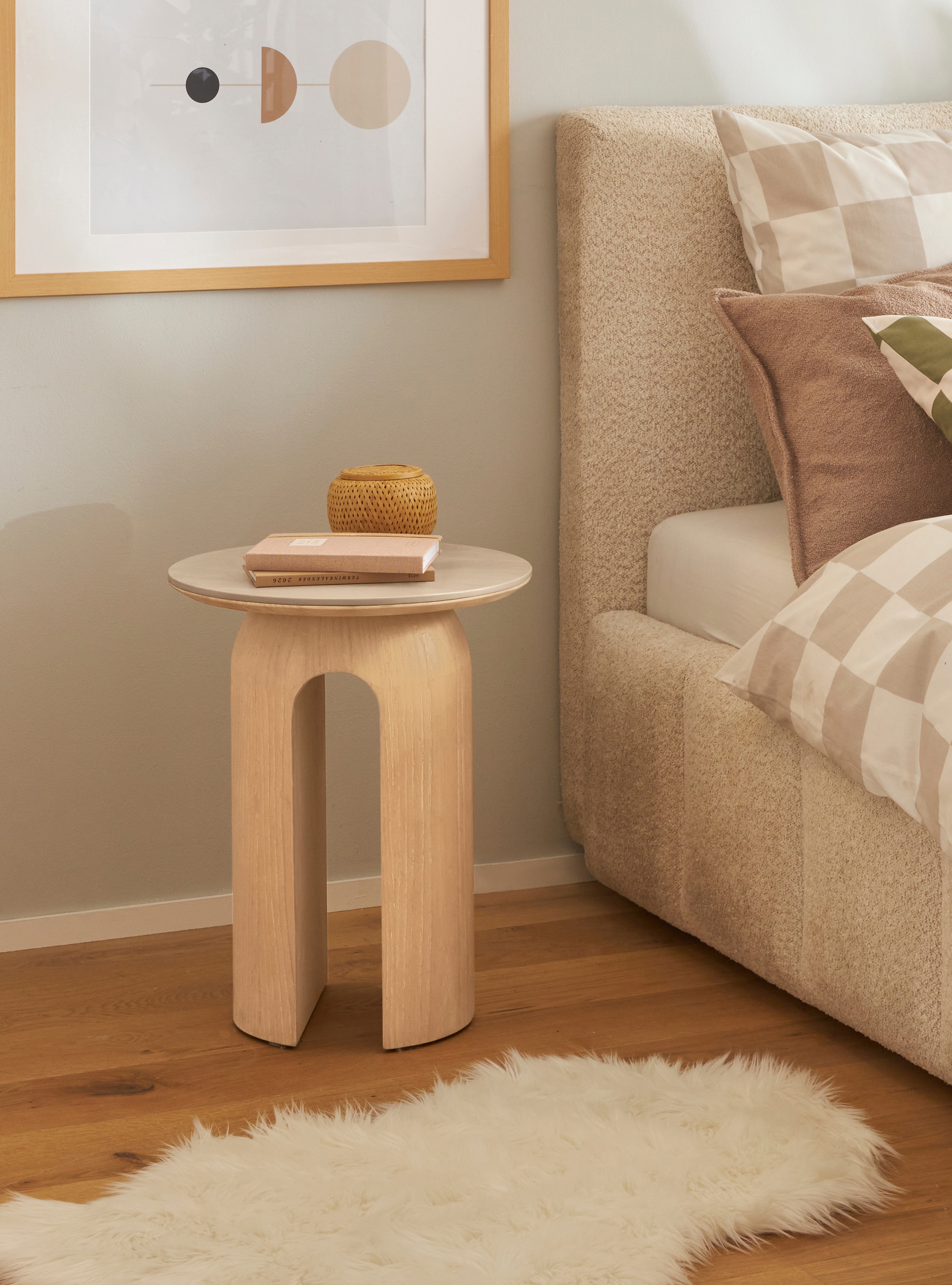 Image of homsy by Ana Johnson Beistelltisch "Laysy" Holzdesign aus Esche, U-Form, Keramik Tischplatte, Breite 45 cm