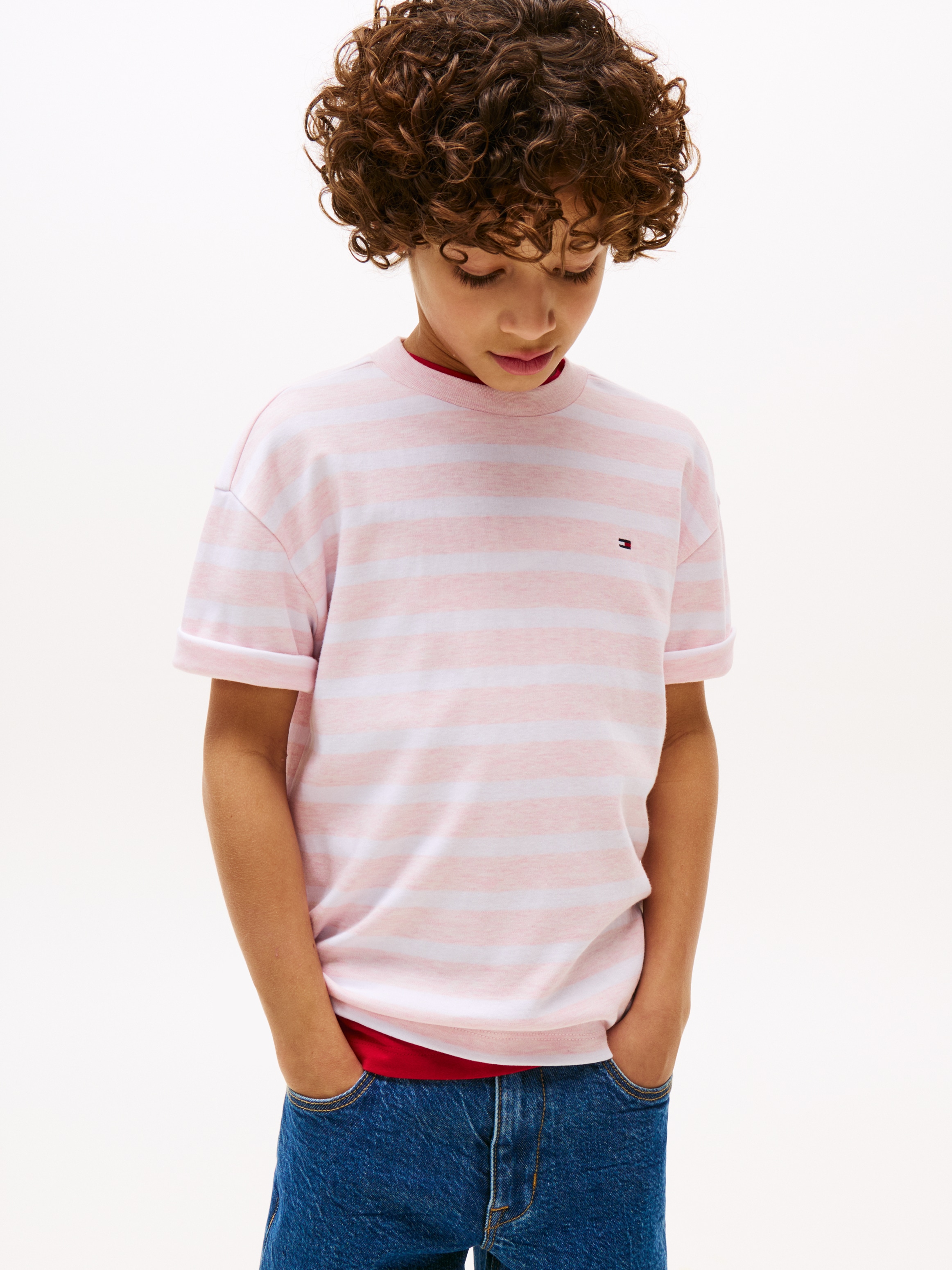 Image of Tommy Hilfiger T-Shirt "INTERLOCK STRIPE HTR T-SHIRT SS" für Kinder bis 16 Jahre, mit kleinem Flag-Label