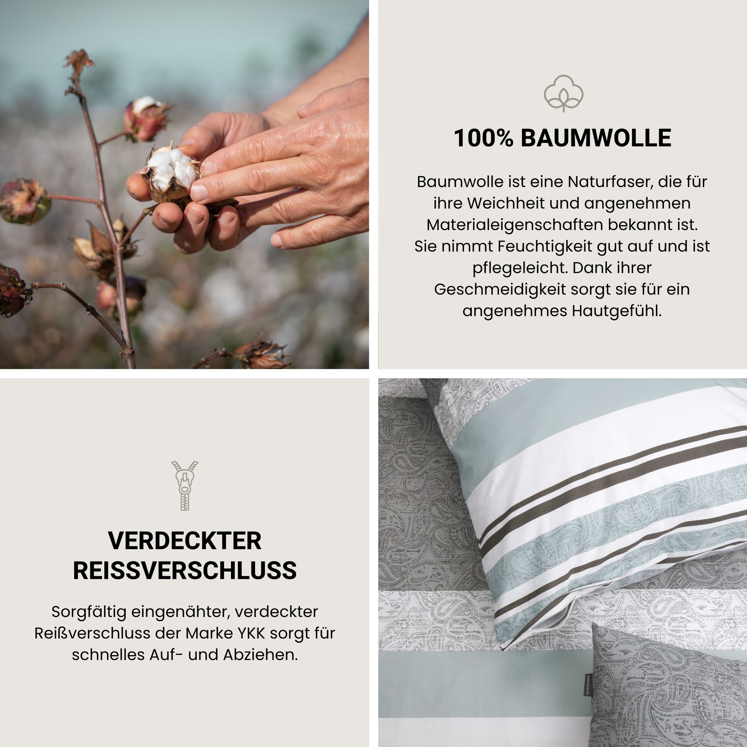 Schiesser Linge de lit »Adele aus weicher Baumwolle im Paisley-Streifen-Look« 2 cuis MADE IN GREEN by OEKO-TEX®